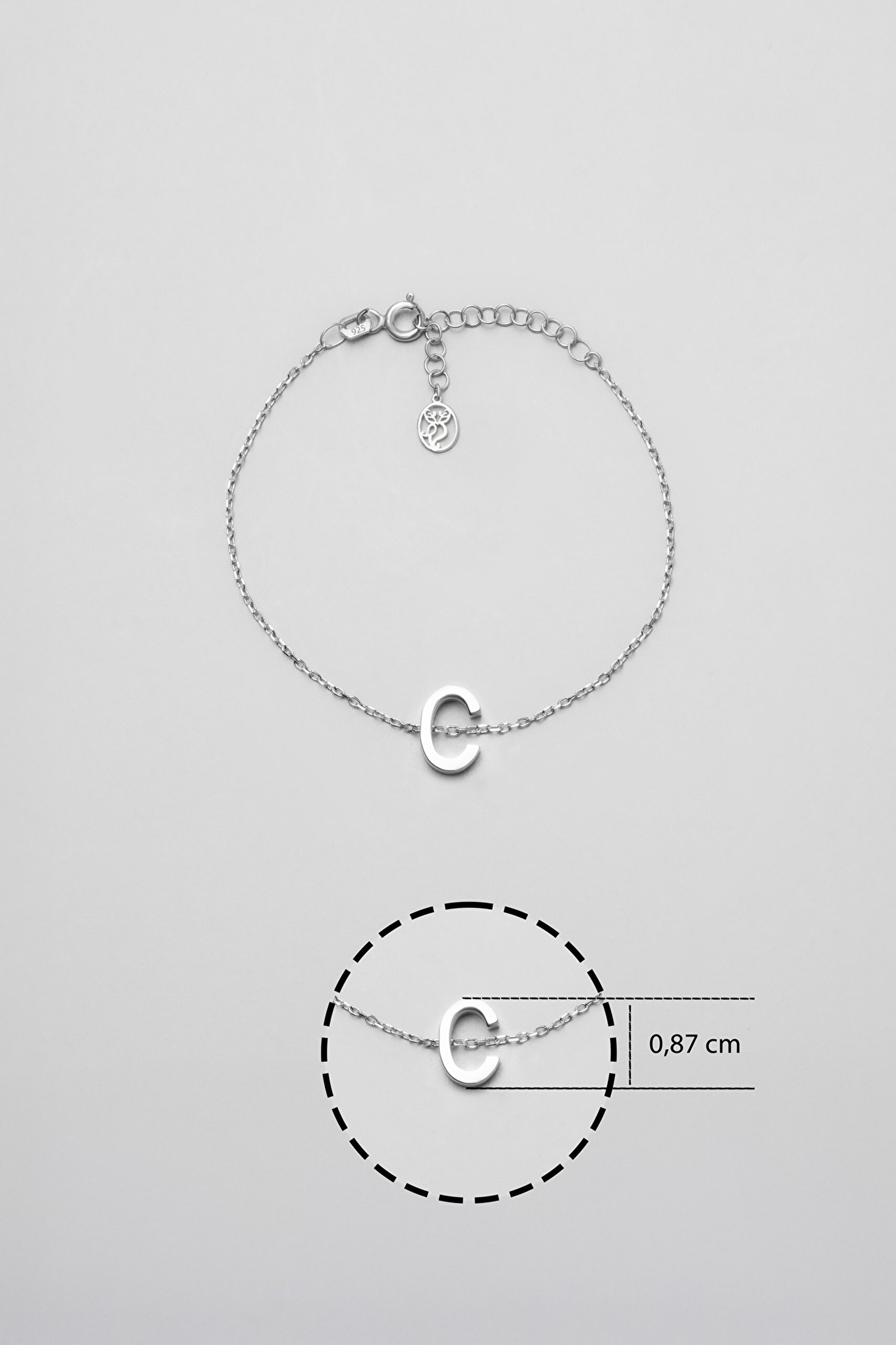 ⁠ My Story C Harfi 18 Ayar Beyaz Altın Kaplama 18 Cm Gümüş Bileklik_2}