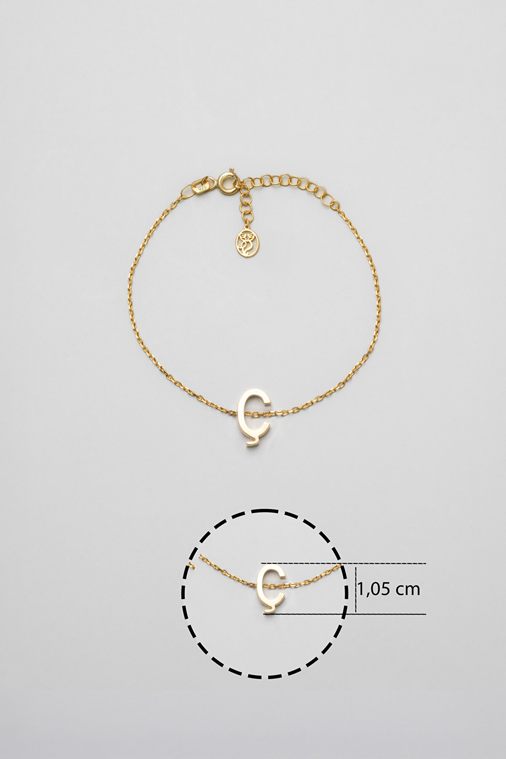 ⁠ My Story Ç Harfi 18 Ayar Sarı Altın Kaplama 18 Cm Gümüş Bileklik_2}