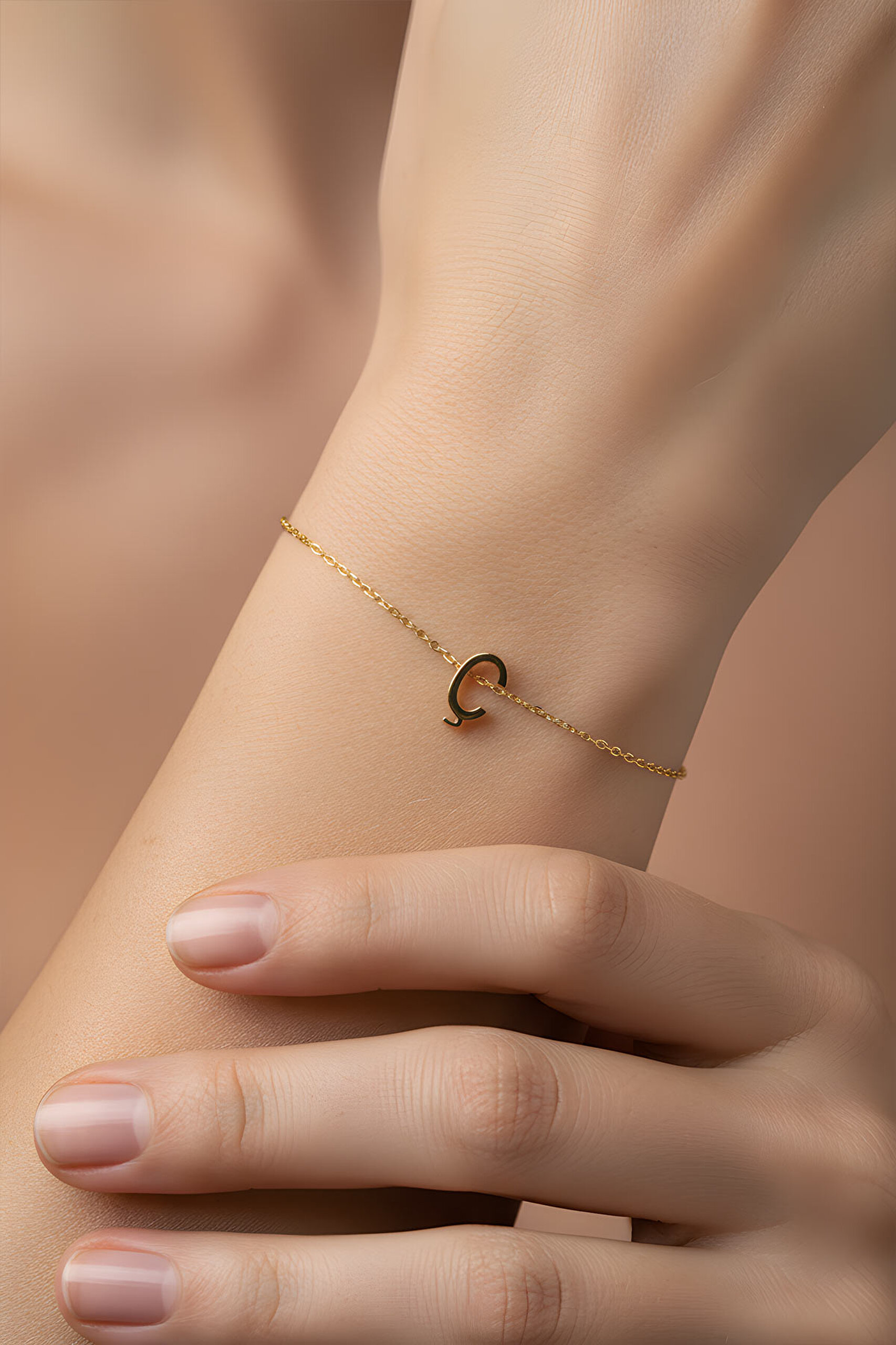 ⁠ My Story Ç Harfi 18 Ayar Sarı Altın Kaplama 18 Cm Gümüş Bileklik_1}