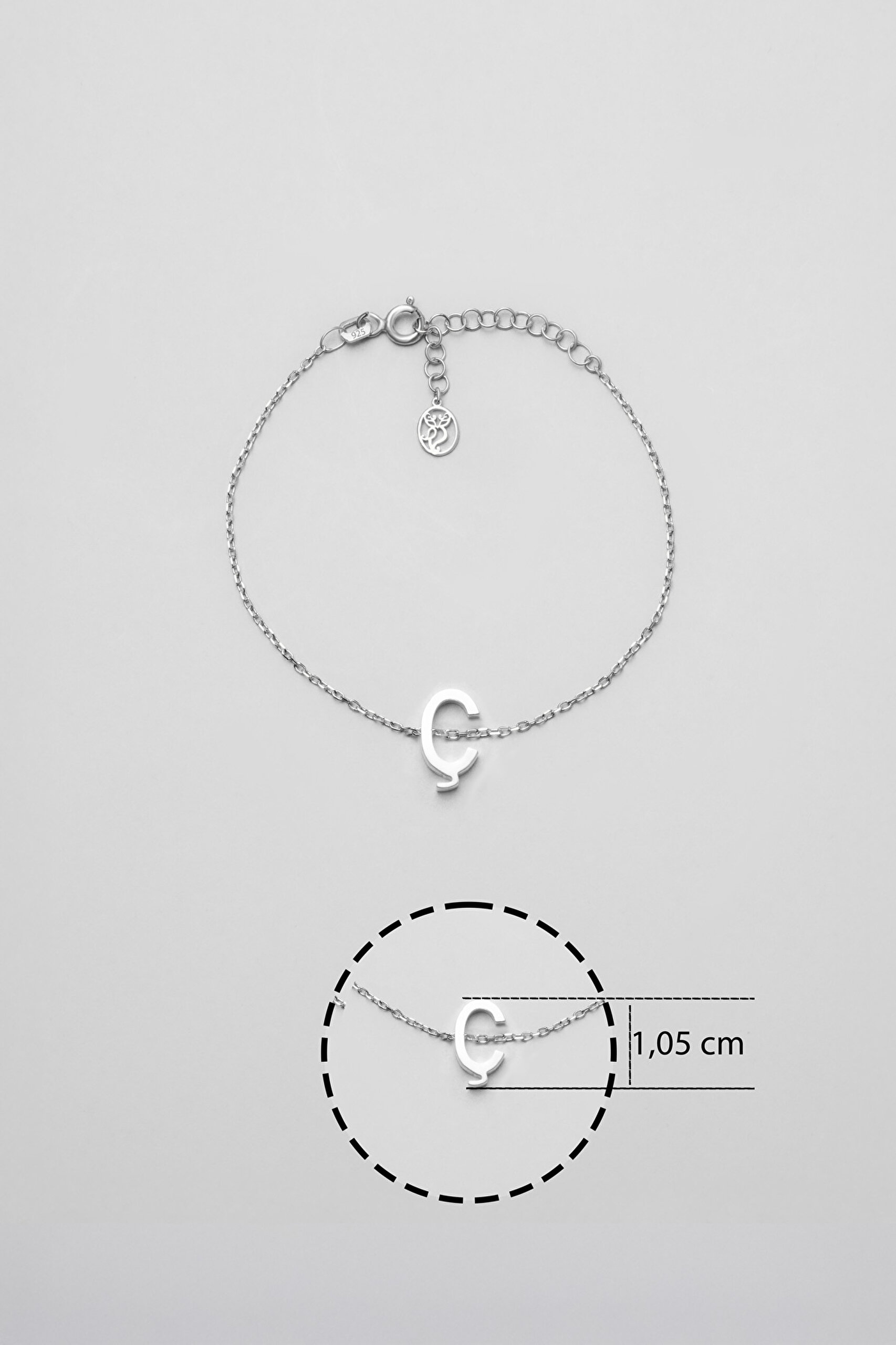 ⁠ My Story Ç Harfi 18 Ayar Beyaz Altın Kaplama 18 Cm Gümüş Bileklik_2}