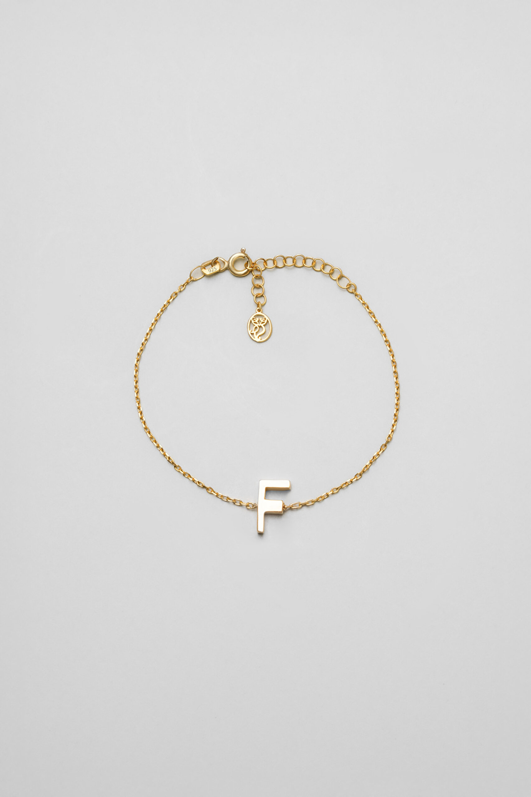 ⁠ My Story F Harfi 18 Ayar Sarı Altın Kaplama 18 Cm Gümüş Bileklik_0}