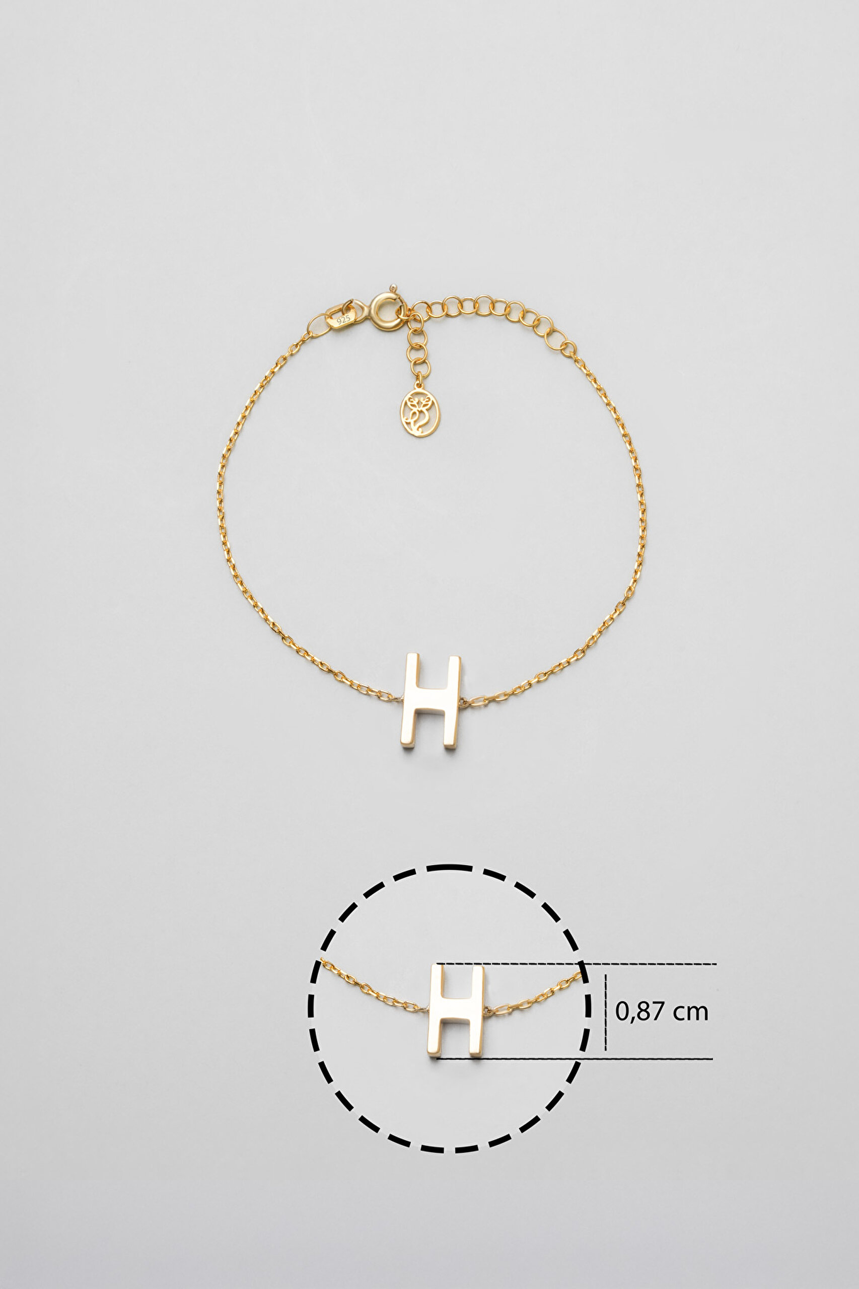 ⁠ My Story H Harfi 18 Ayar Sarı Altın Kaplama 18 Cm Gümüş Bileklik_2}