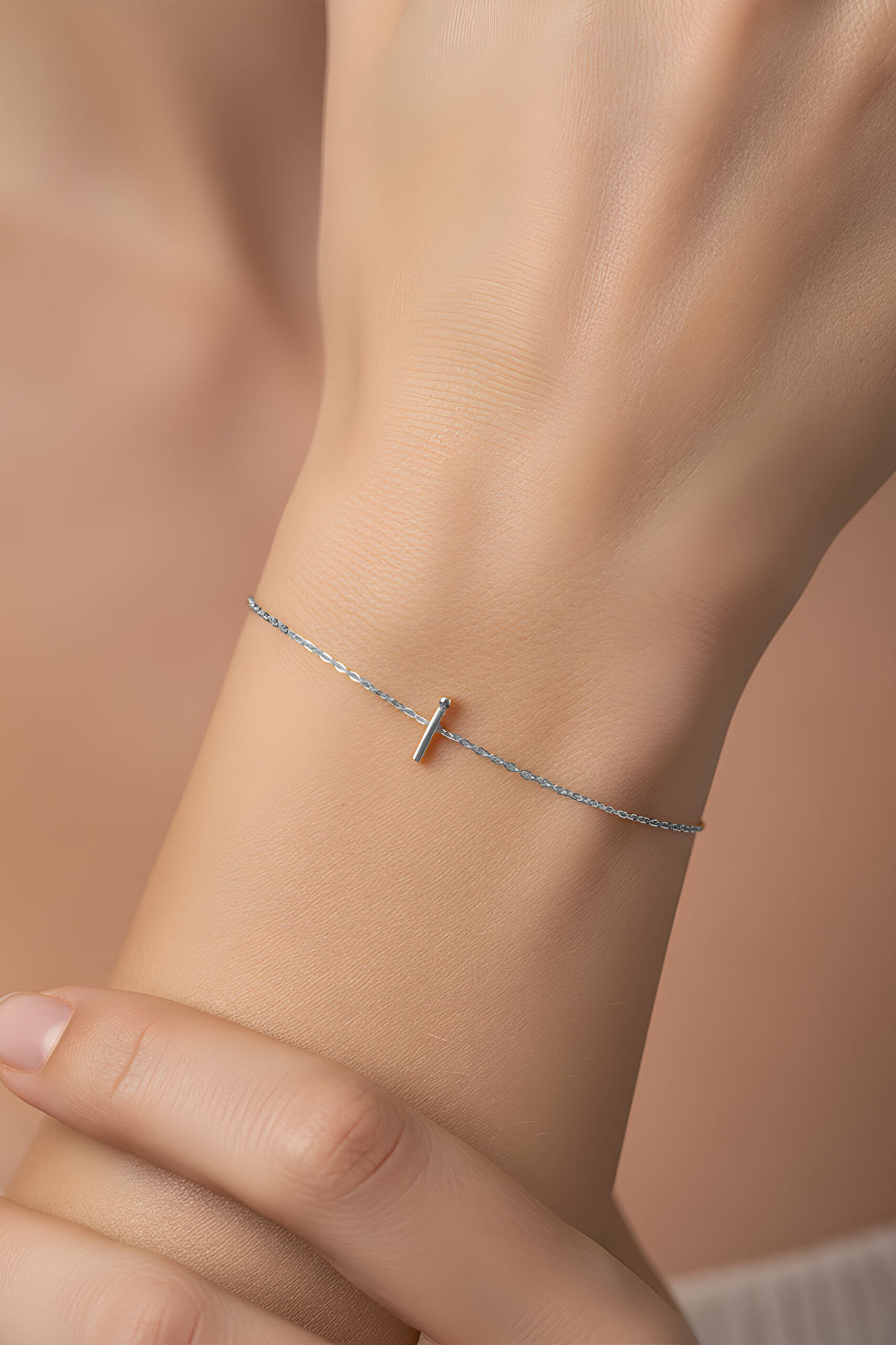 ⁠ My Story İ Harfi 18 Ayar Beyaz Altın Kaplama 18 Cm Gümüş Bileklik_1}