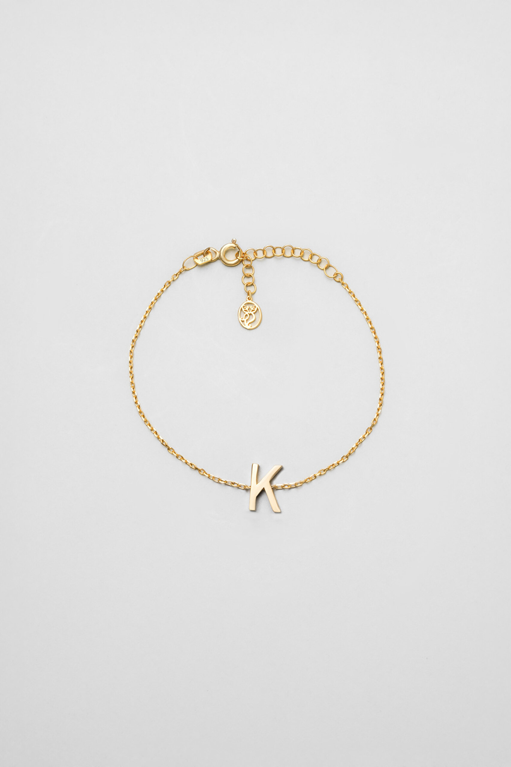 ⁠ My Story K Harfi 18 Ayar Sarı Altın Kaplama 18 Cm Gümüş Bileklik_0}