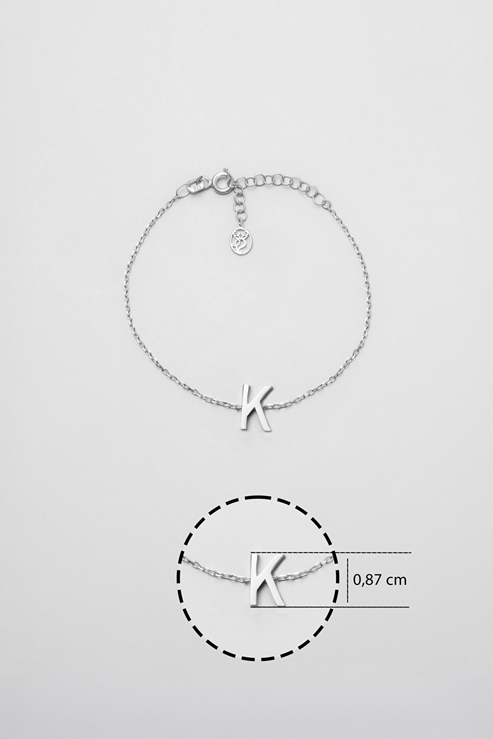 ⁠ My Story K Harfi 18 Ayar Beyaz Altın Kaplama 18 Cm Gümüş Bileklik_2}