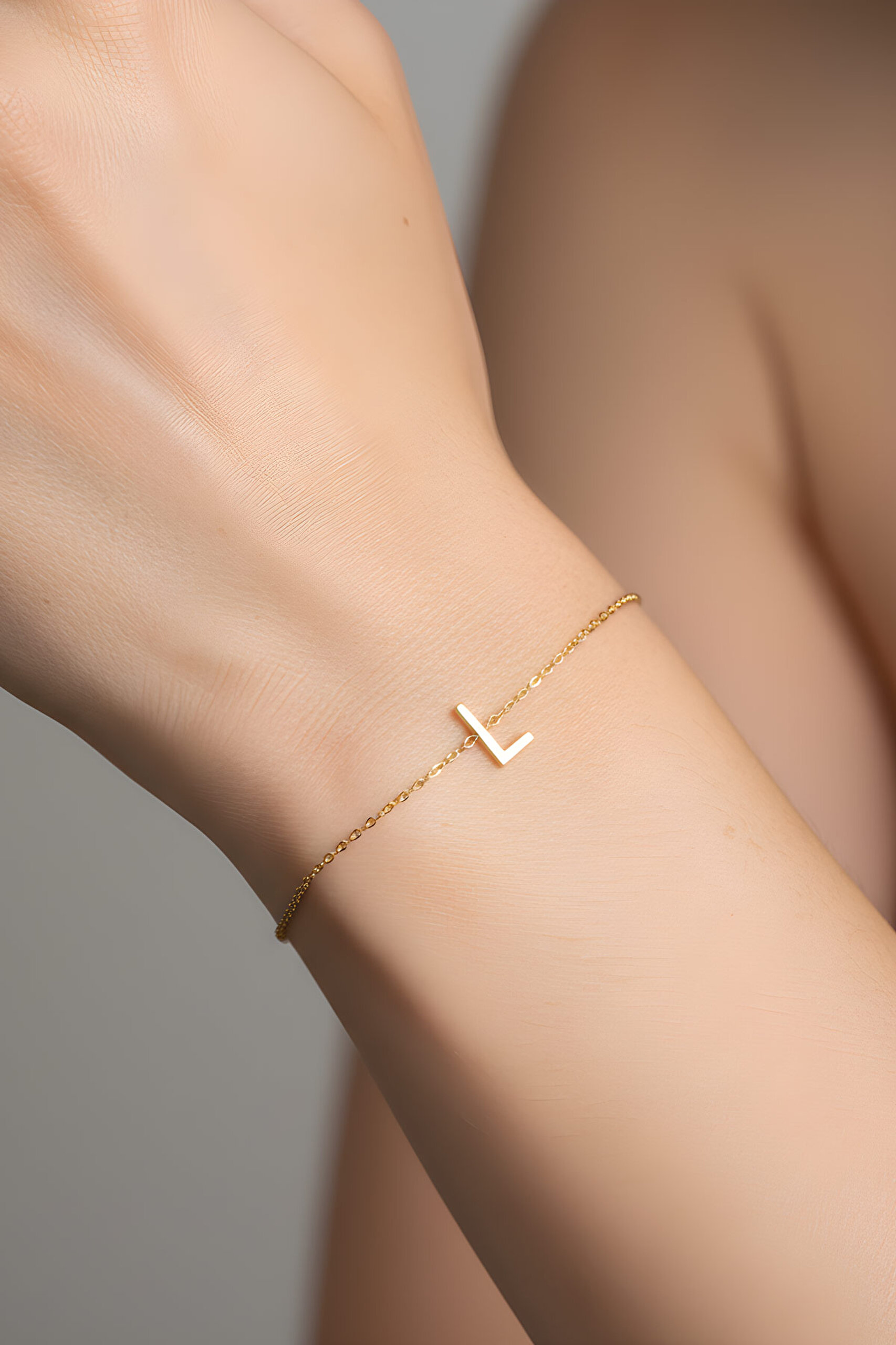 ⁠ My Story L Harfi 18 Ayar Sarı Altın Kaplama 18 Cm Gümüş Bileklik_1}