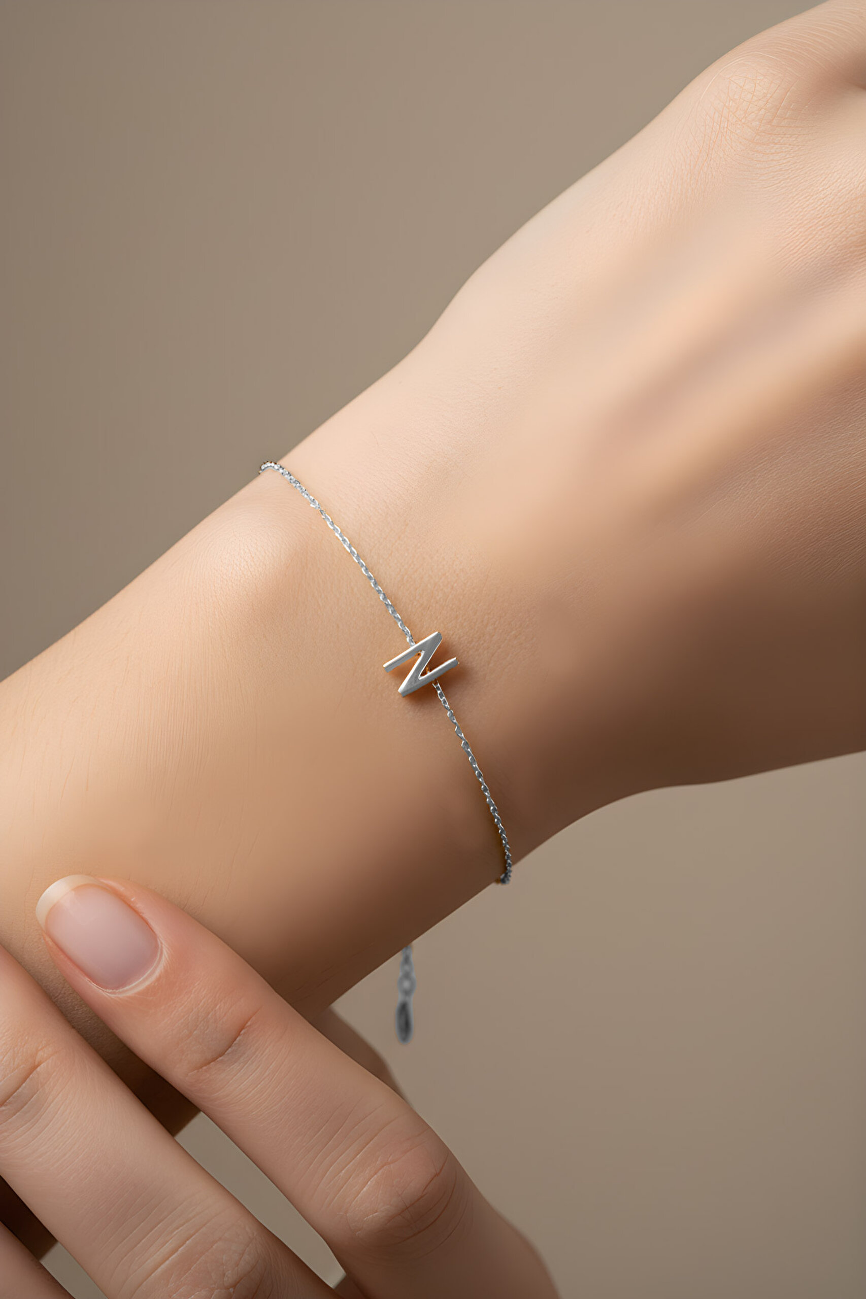 ⁠ My Story N Harfi 18 Ayar Beyaz Altın Kaplama 18 Cm Gümüş Bileklik_1}