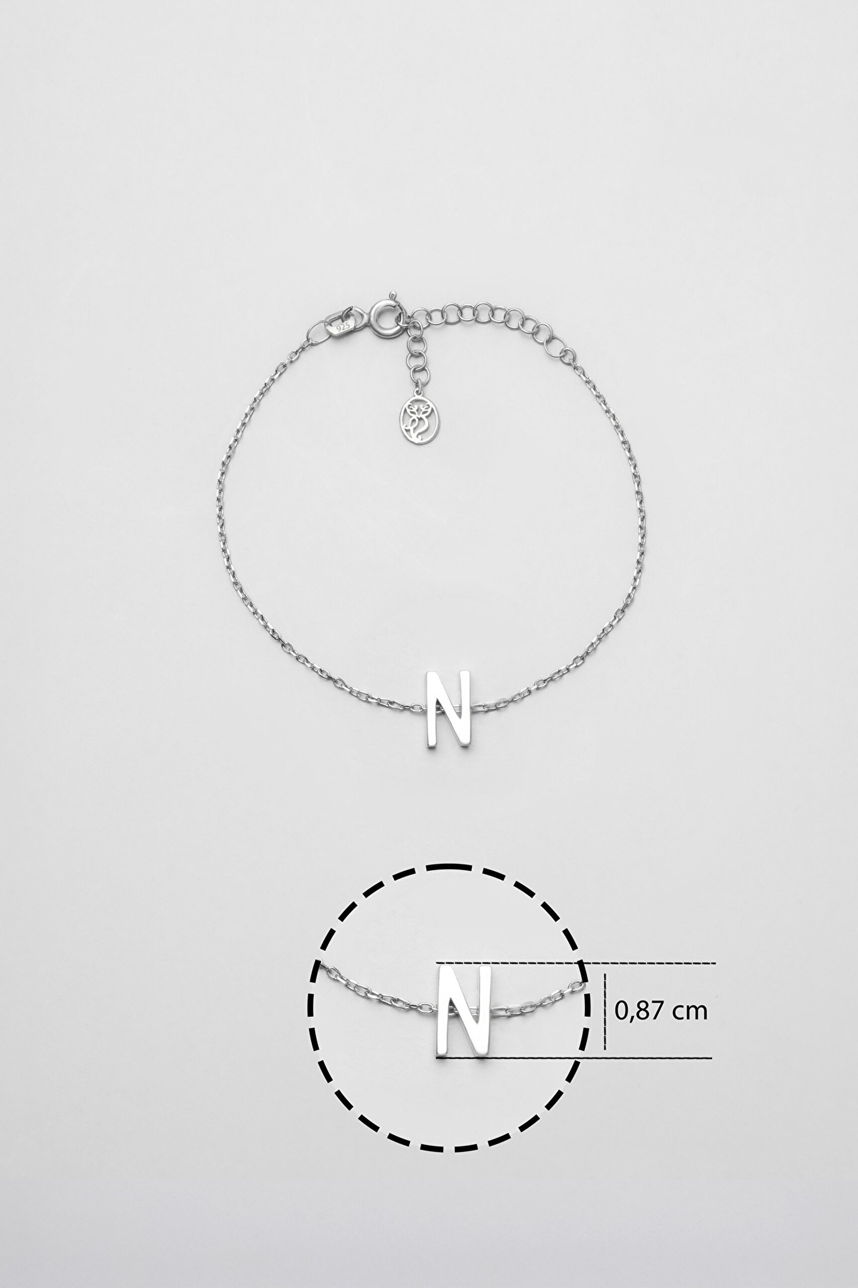 ⁠ My Story N Harfi 18 Ayar Beyaz Altın Kaplama 18 Cm Gümüş Bileklik_2}