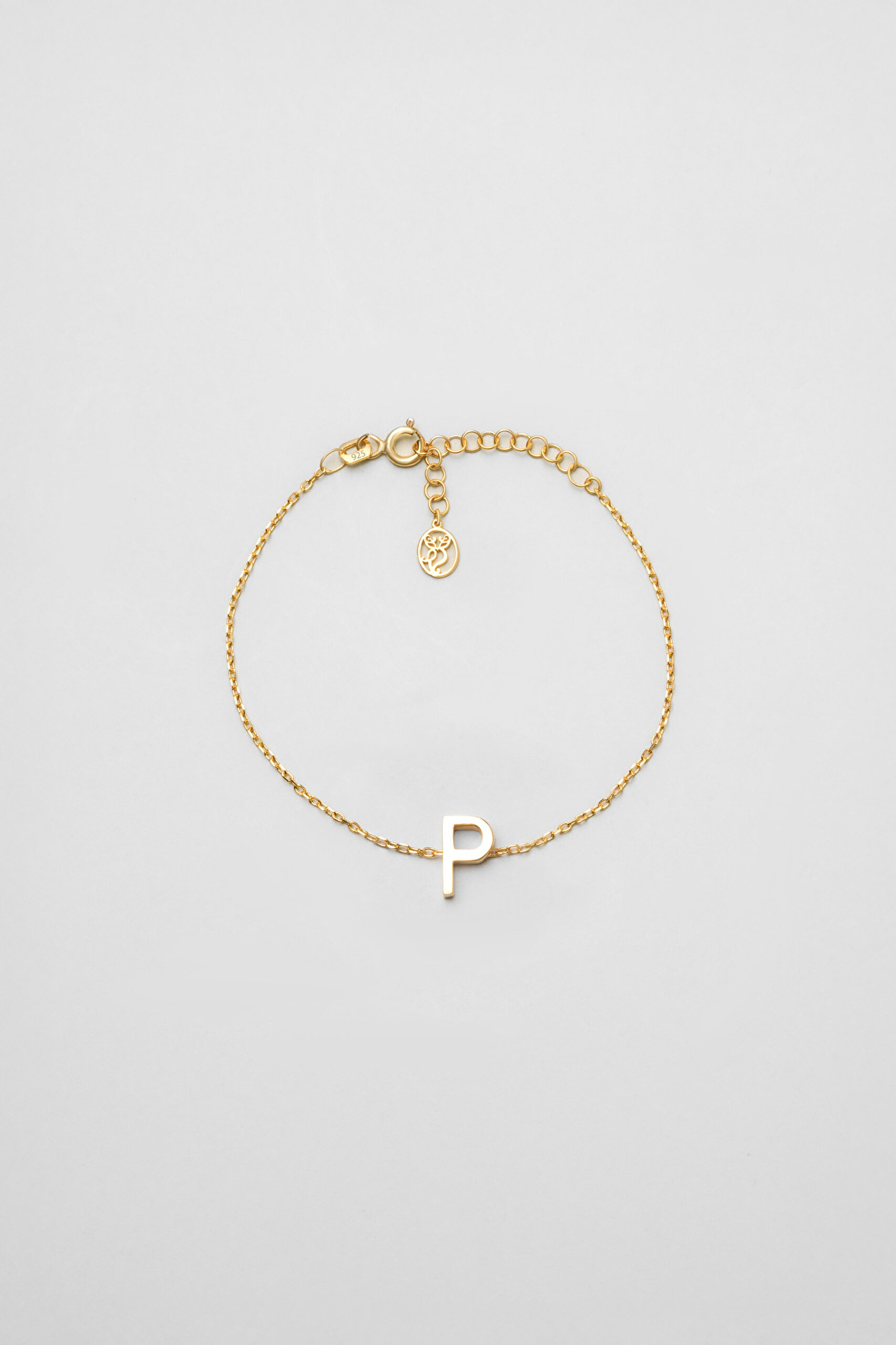 ⁠ My Story P Harfi 18 Ayar Sarı Altın Kaplama 18 Cm Gümüş Bileklik_0}