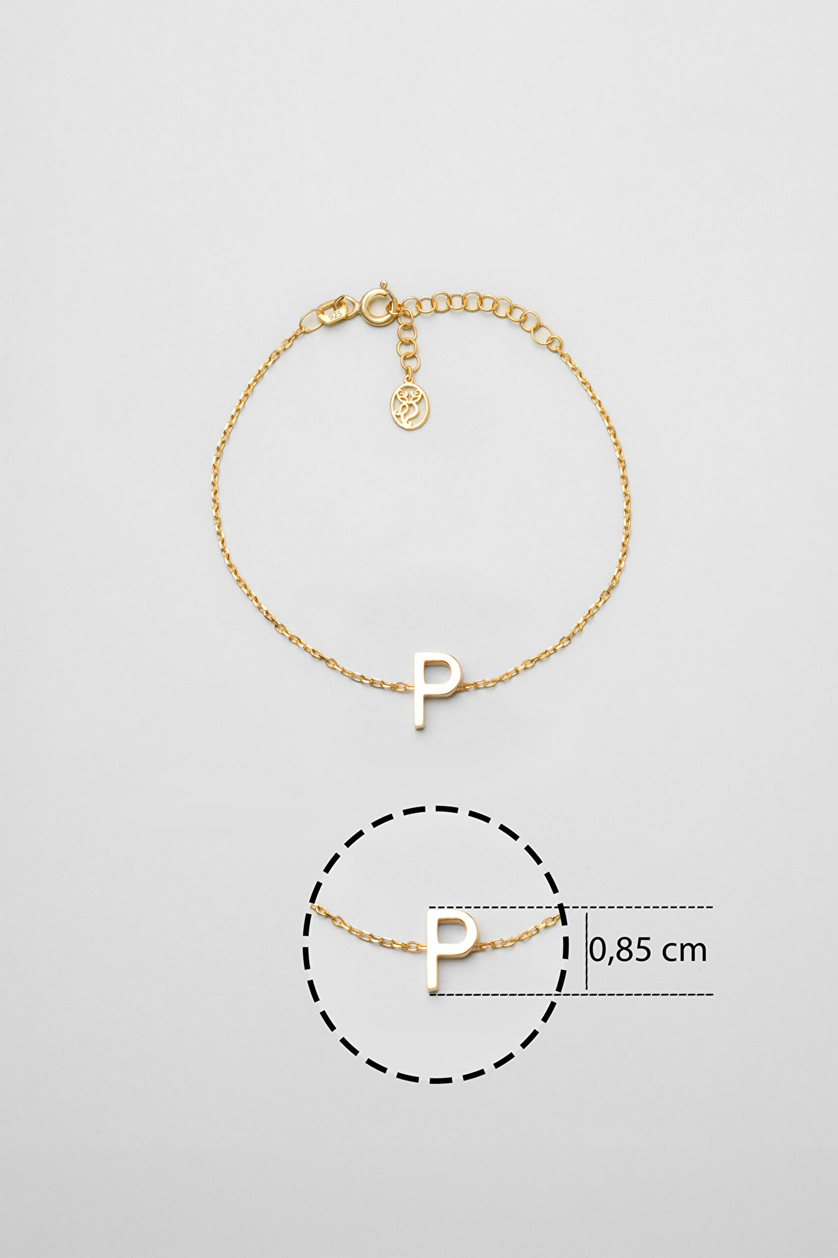 ⁠ My Story P Harfi 18 Ayar Sarı Altın Kaplama 18 Cm Gümüş Bileklik_2}