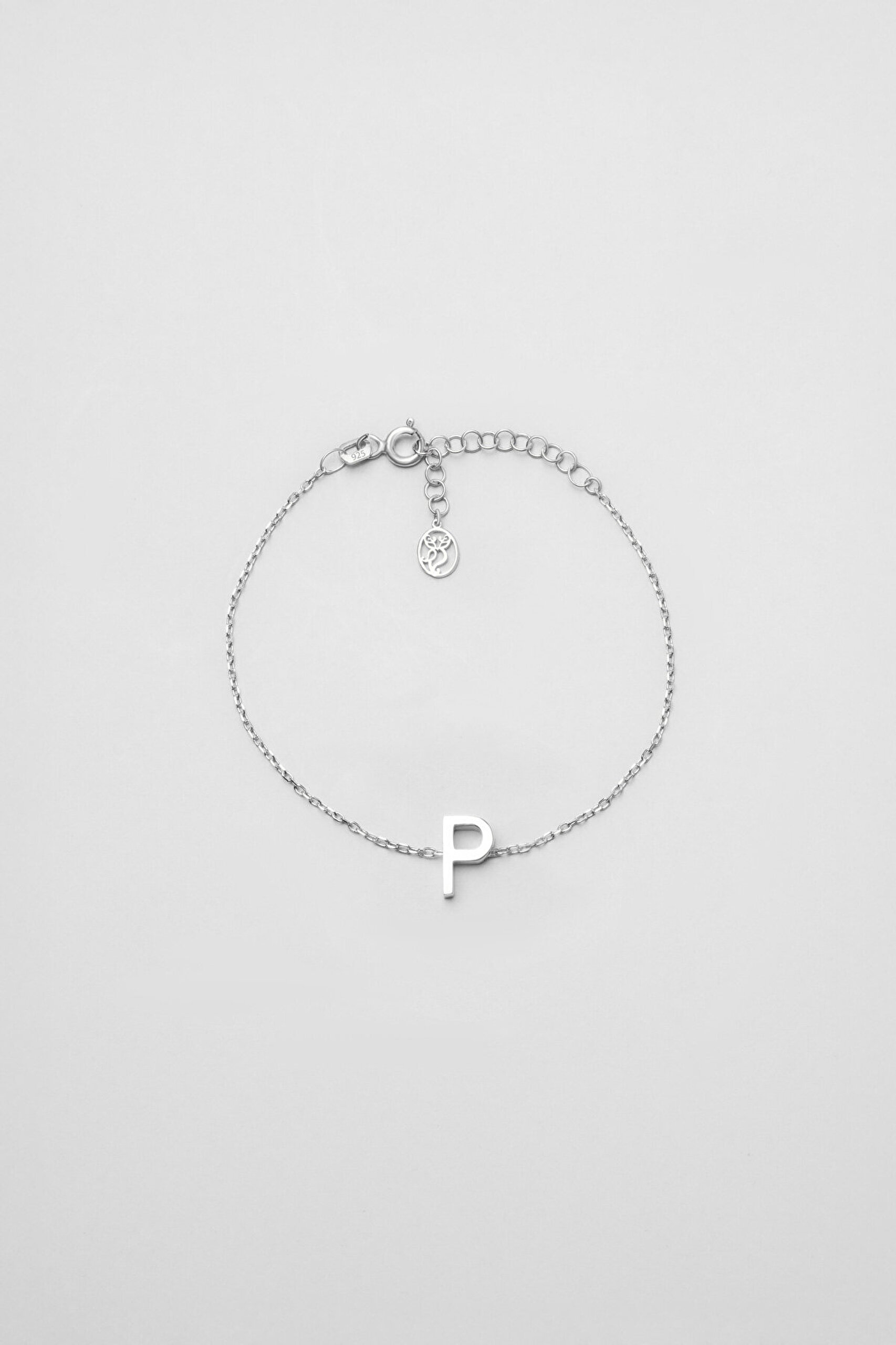 My Story P Harfi 18 Ayar Beyaz Altın Kaplama 18 Cm Gümüş Bileklik - 0