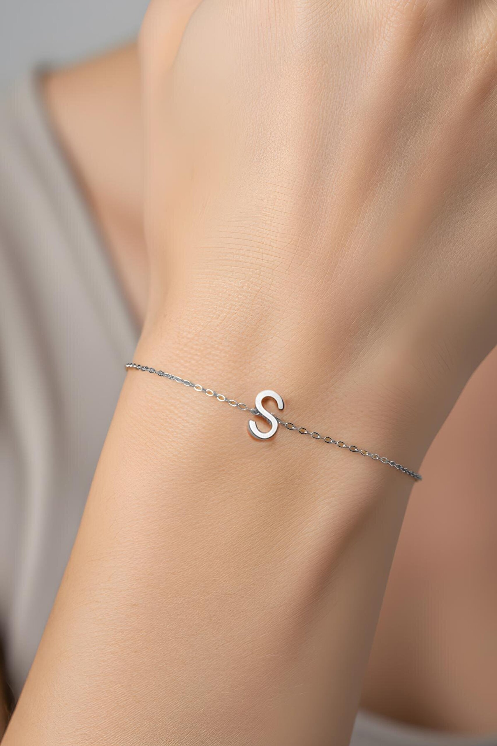 My Story S Harfi 18 Ayar Beyaz Altın Kaplama 18 Cm Gümüş Bileklik - 1