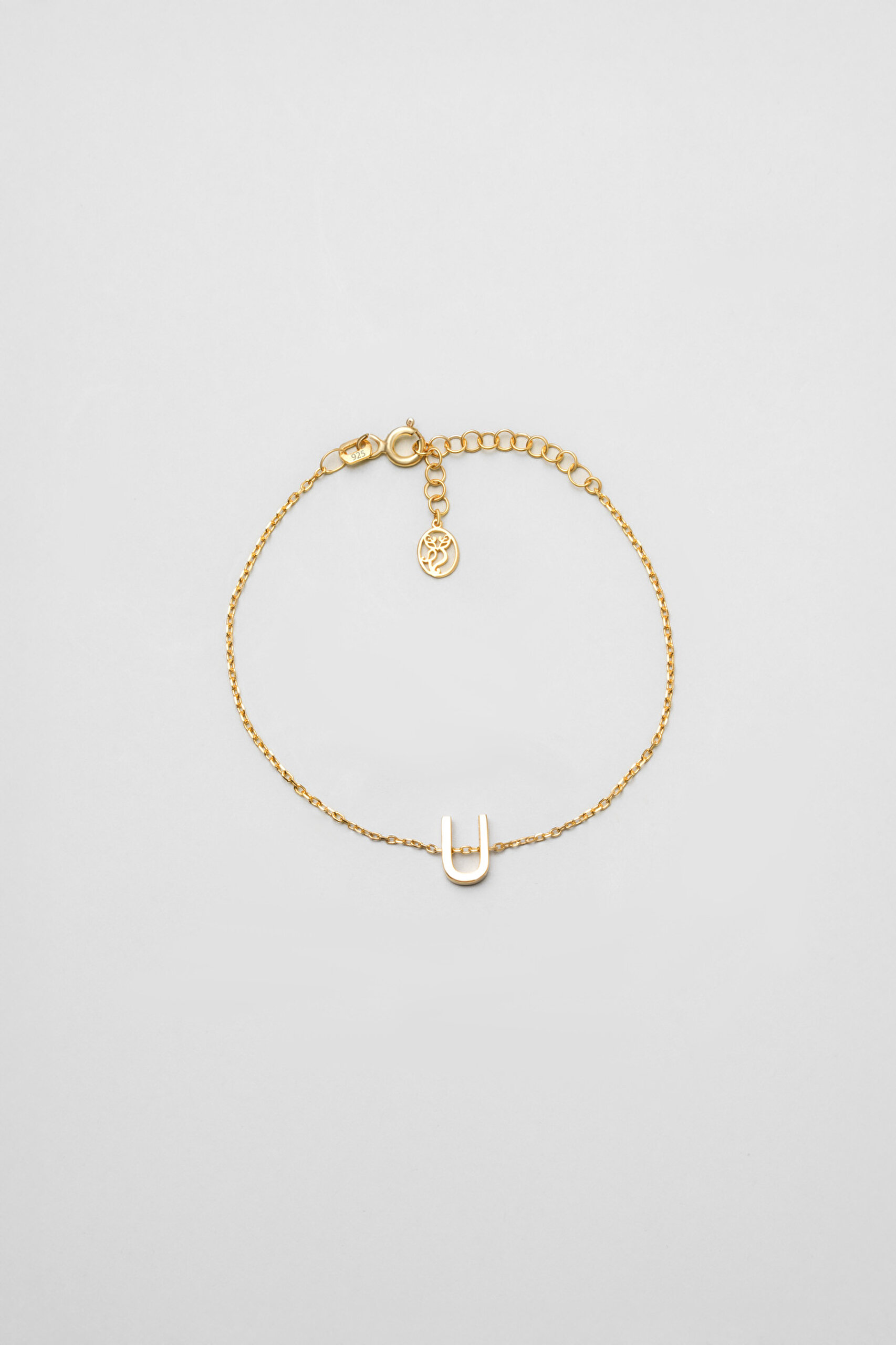 ⁠ My Story U Harfi 18 Ayar Sarı Altın Kaplama 18 Cm Gümüş Bileklik_0}