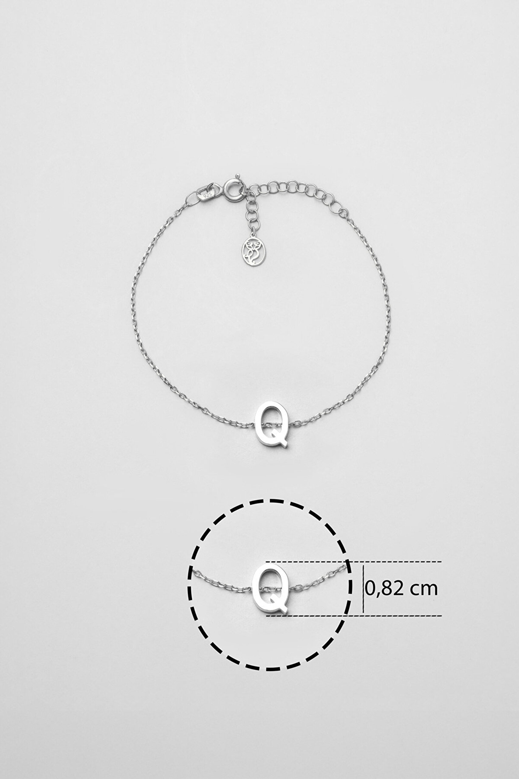 My Story Q Harfi 18 Ayar Beyaz Altın Kaplama 18 Cm Gümüş Bileklik - 2