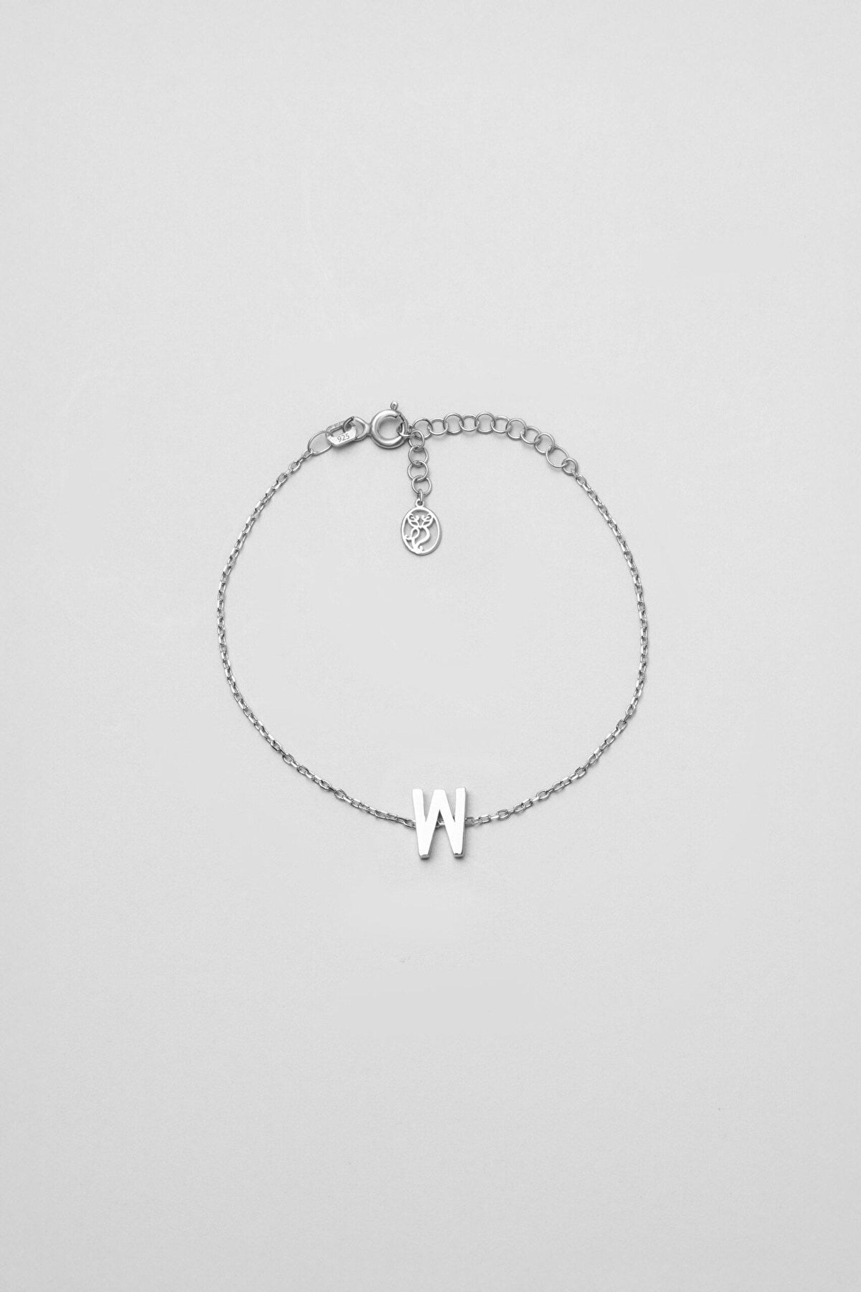 My Story W Harfi 18 Ayar Beyaz Altın Kaplama 18 Cm Gümüş Bileklik - 0