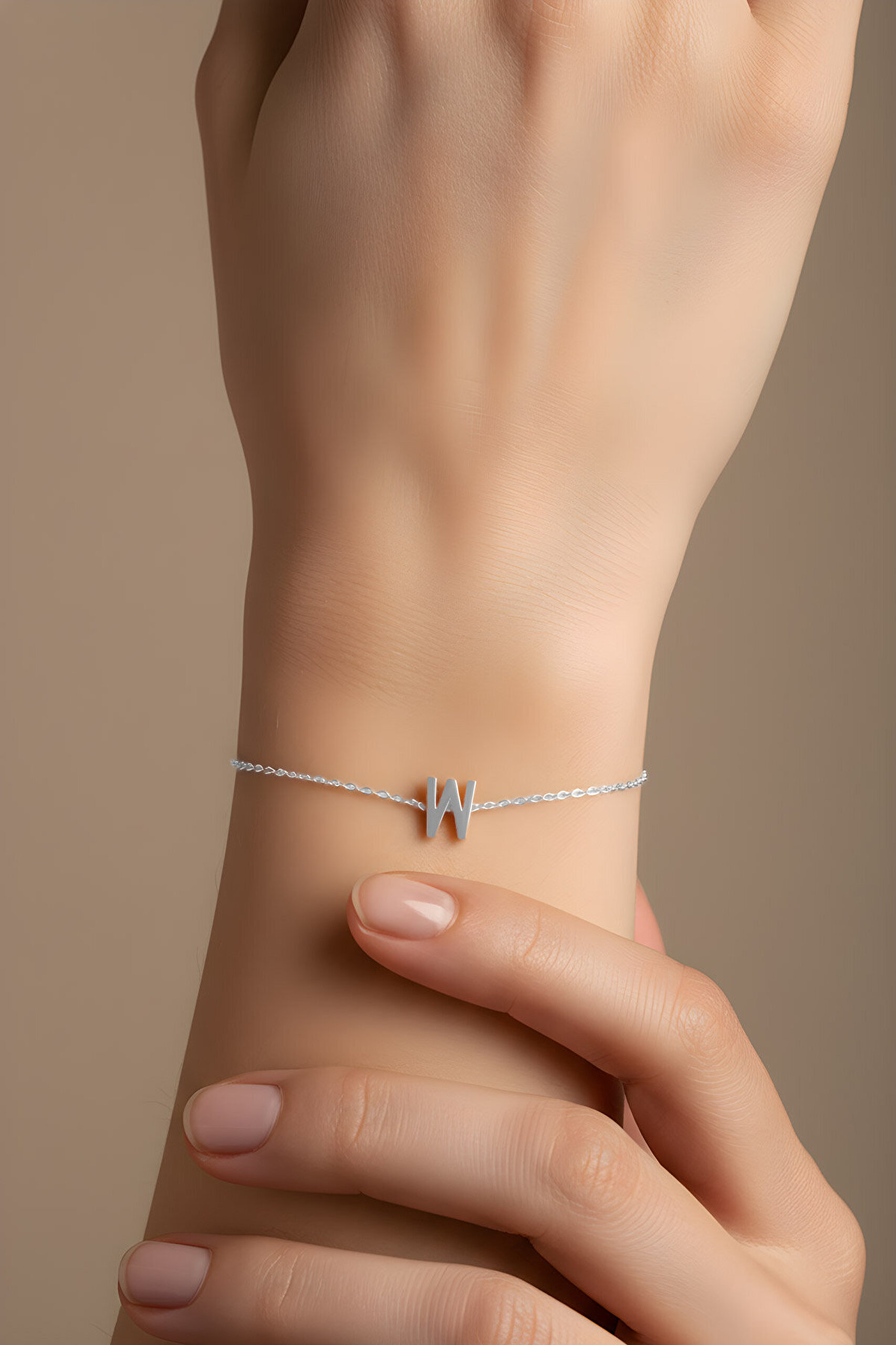 My Story W Harfi 18 Ayar Beyaz Altın Kaplama 18 Cm Gümüş Bileklik - 1