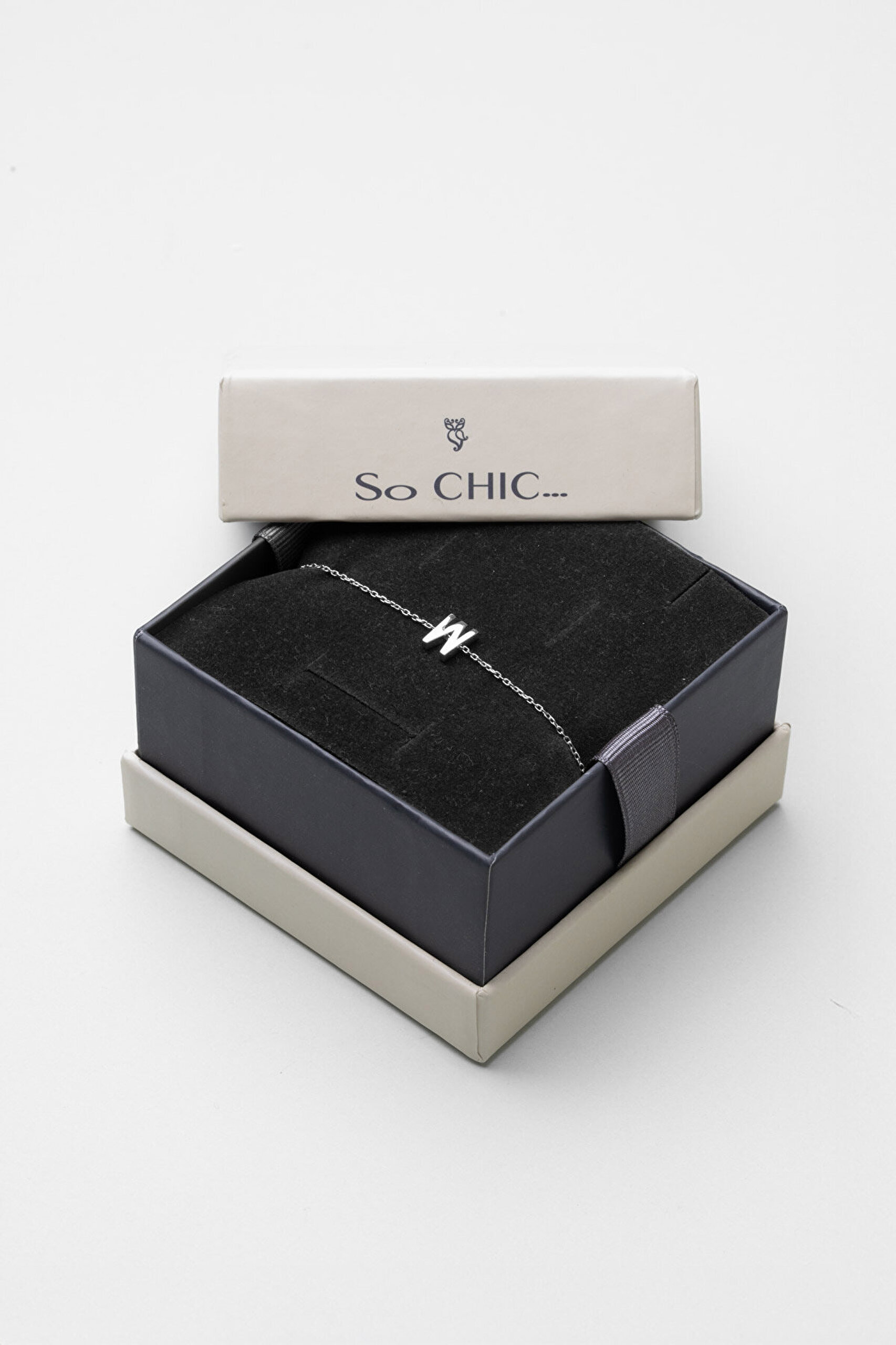 My Story W Harfi 18 Ayar Beyaz Altın Kaplama 18 Cm Gümüş Bileklik - 4