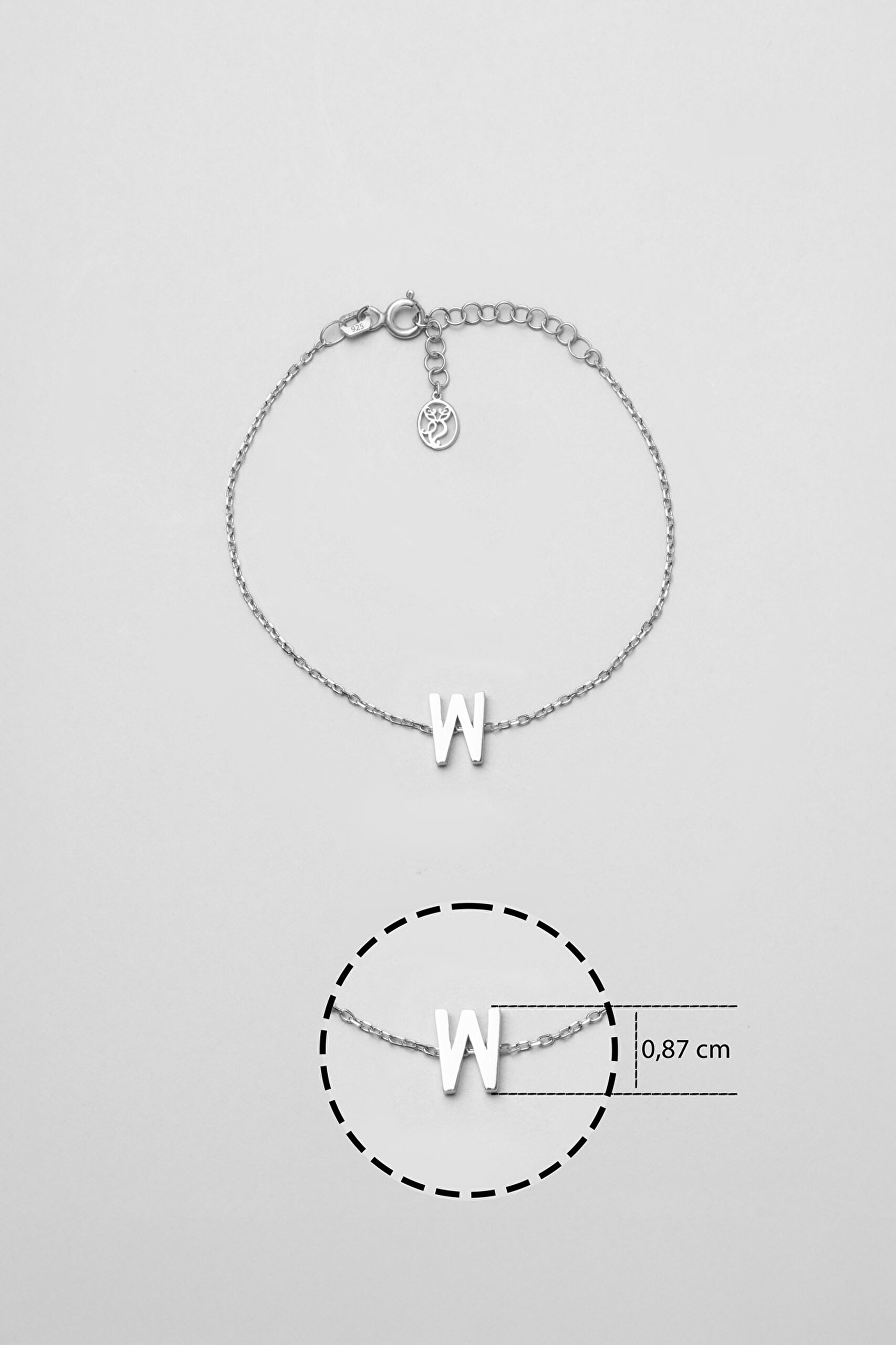 My Story W Harfi 18 Ayar Beyaz Altın Kaplama 18 Cm Gümüş Bileklik - 2