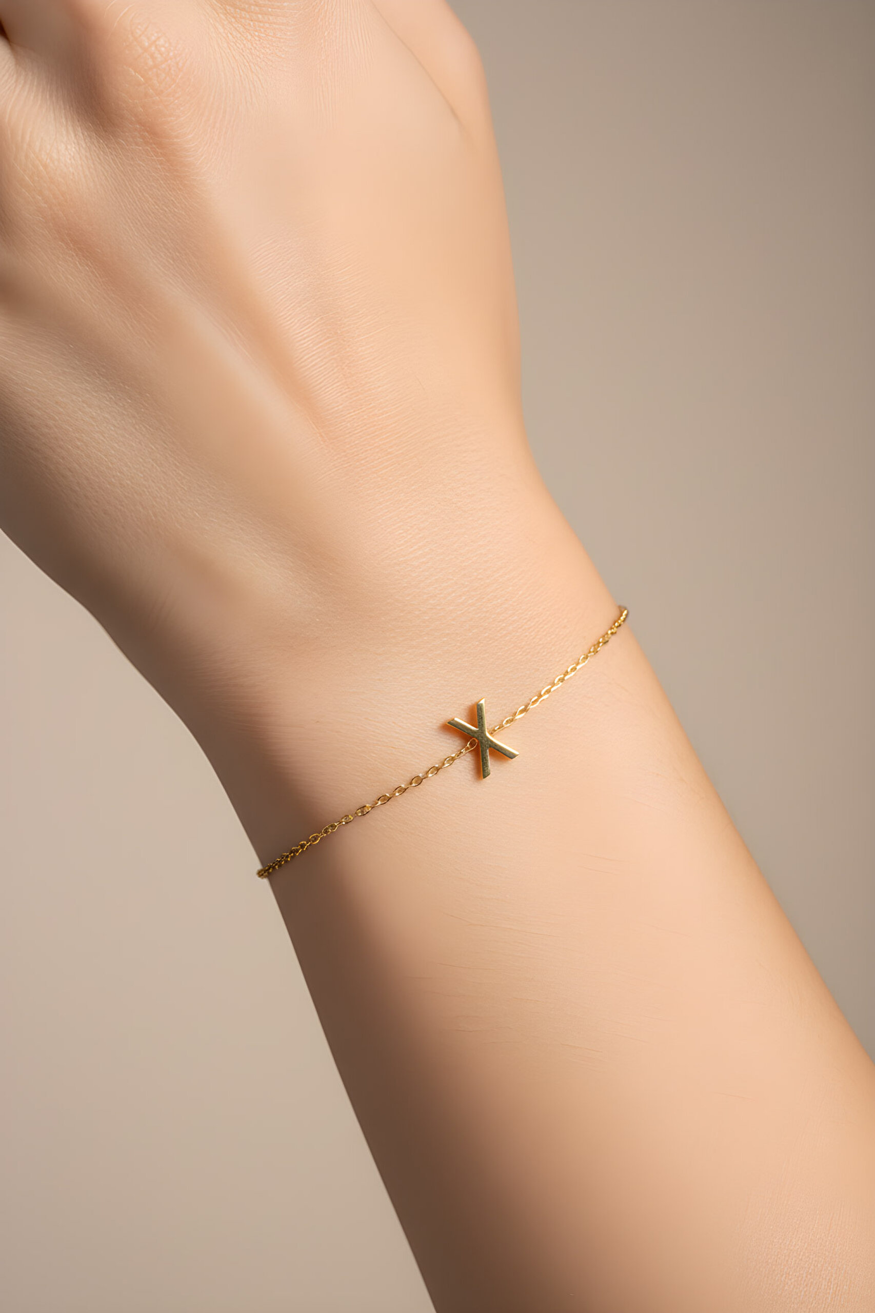 ⁠ My Story X Harfi 18 Ayar Sarı Altın Kaplama 18 Cm Gümüş Bileklik_1}