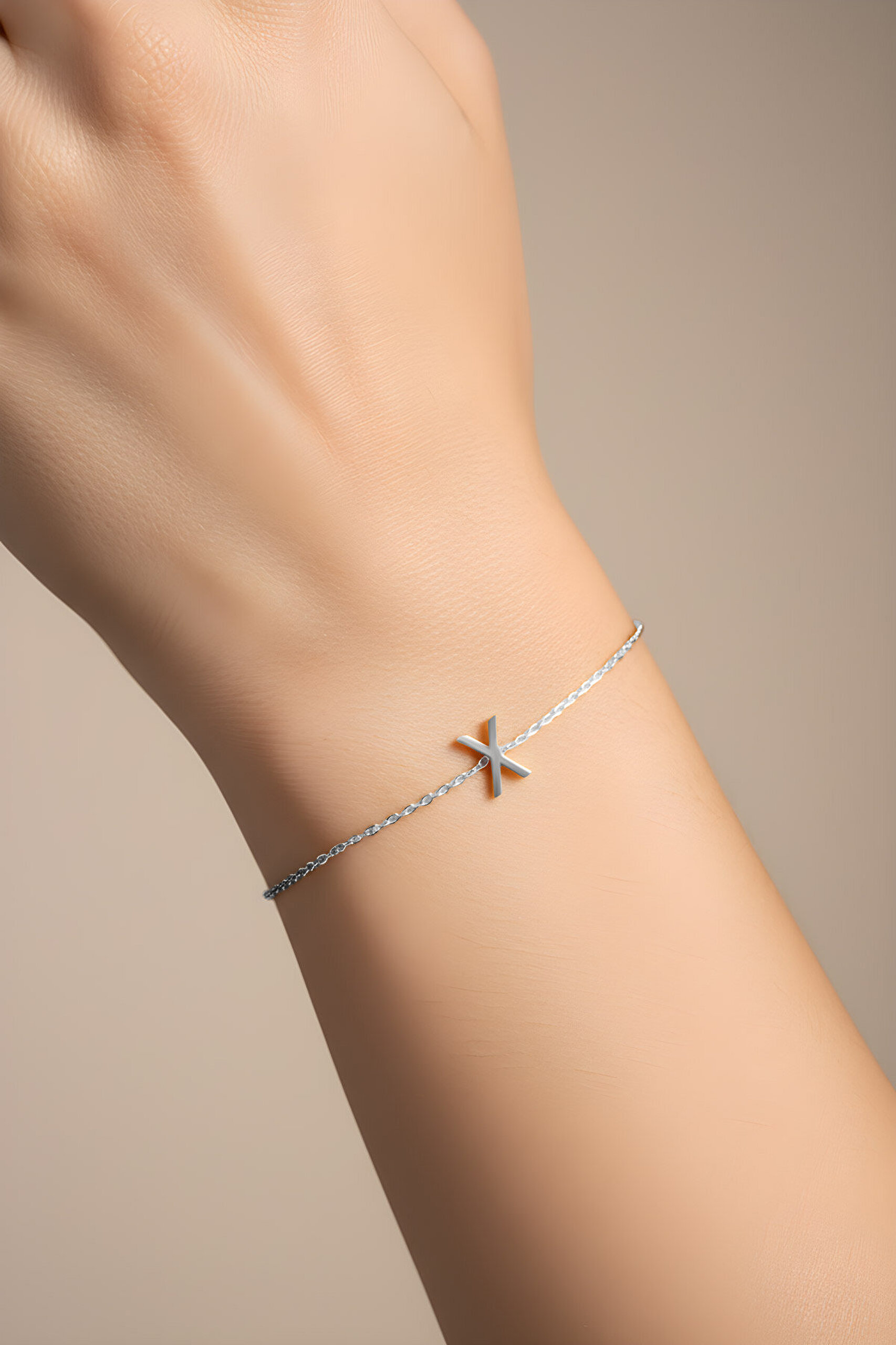 My Story X Harfi 18 Ayar Beyaz Altın Kaplama 18 Cm Gümüş Bileklik - 1