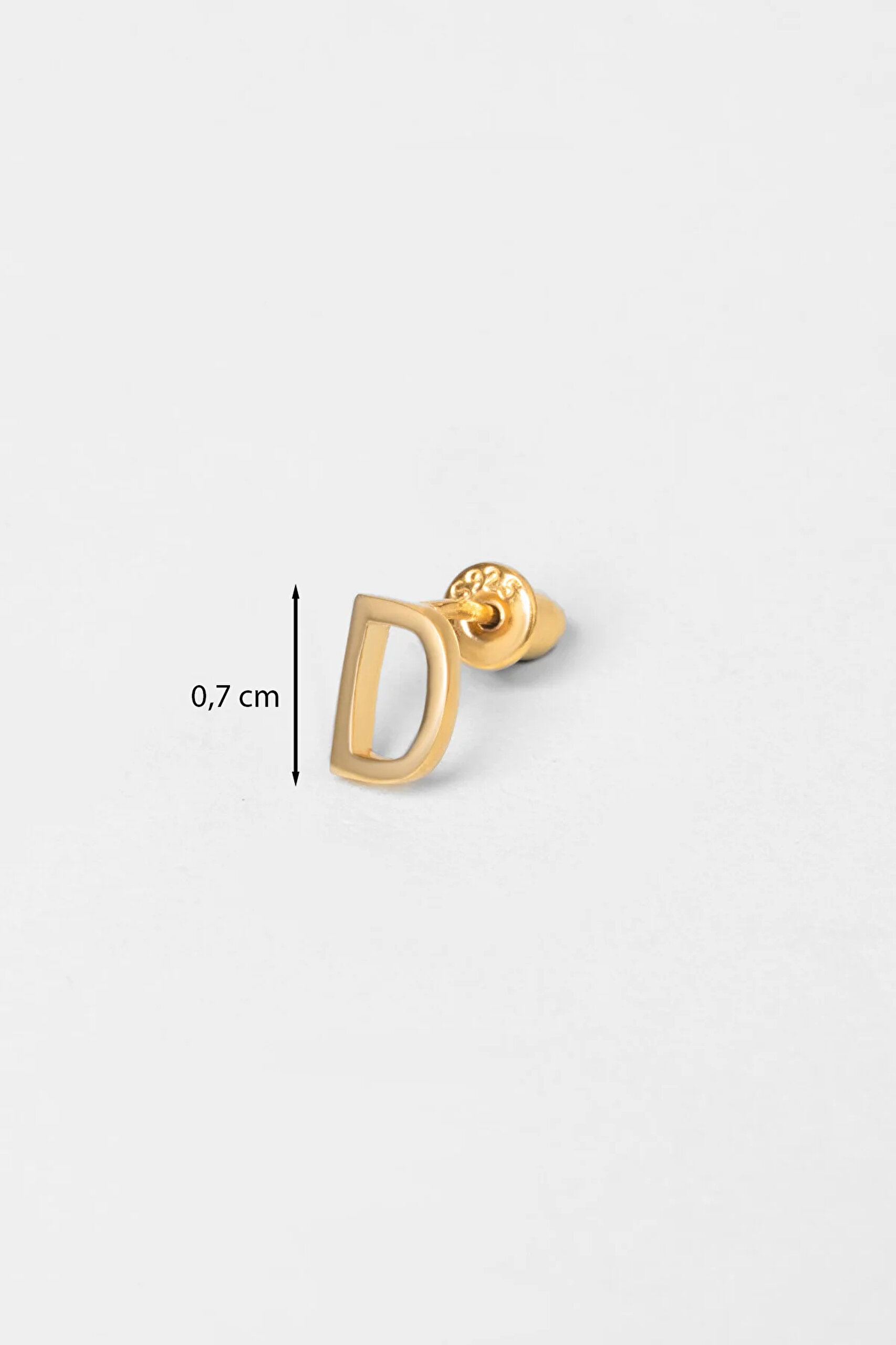 ⁠ My Story D Harfi 18 Ayar Sarı Altın Kaplama Gümüş Tek Küpe_2}