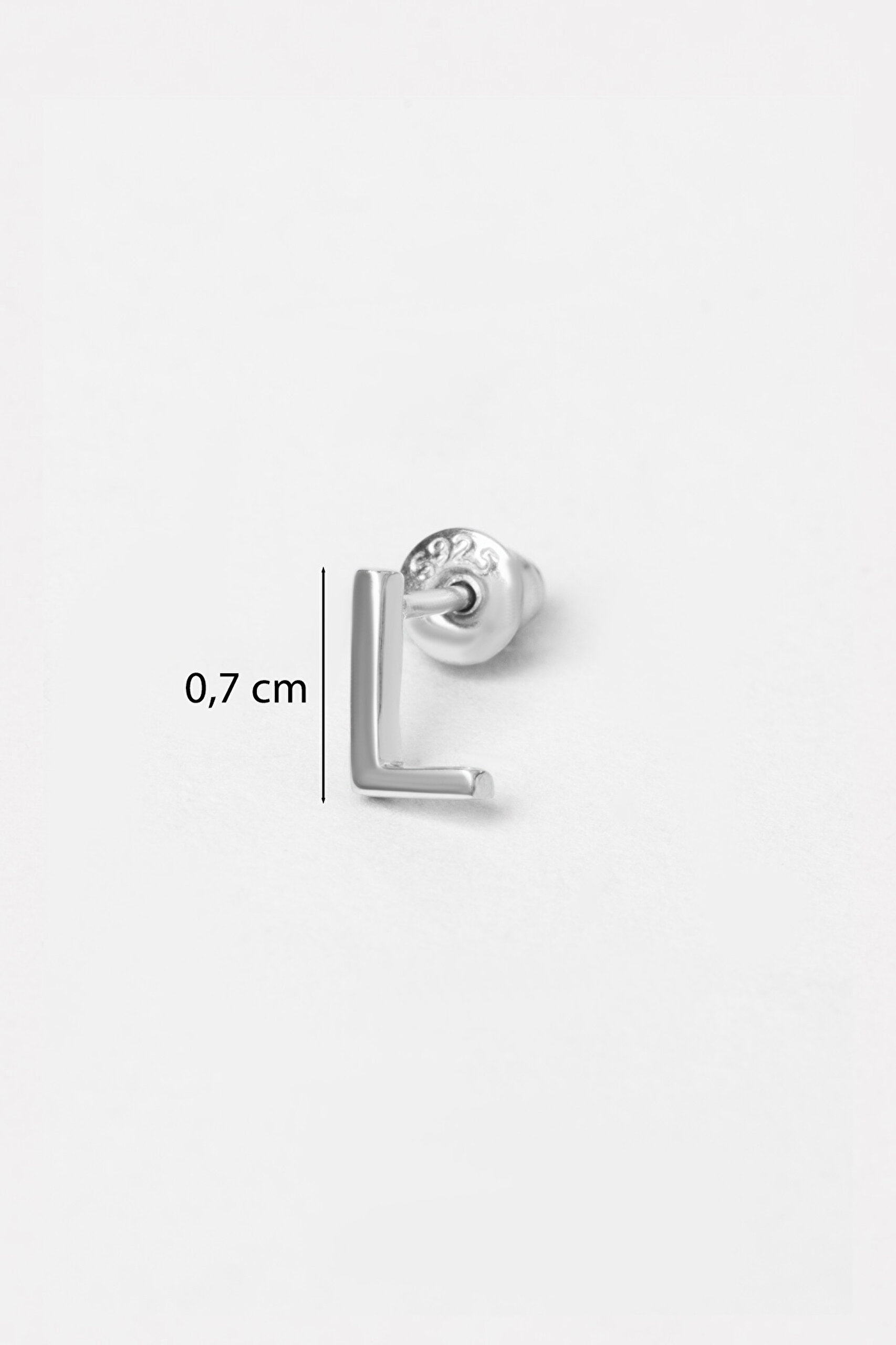 ⁠ L Harfi 18 Ayar Beyaz Altın Kaplama Gümüş Tek Küpe_2}