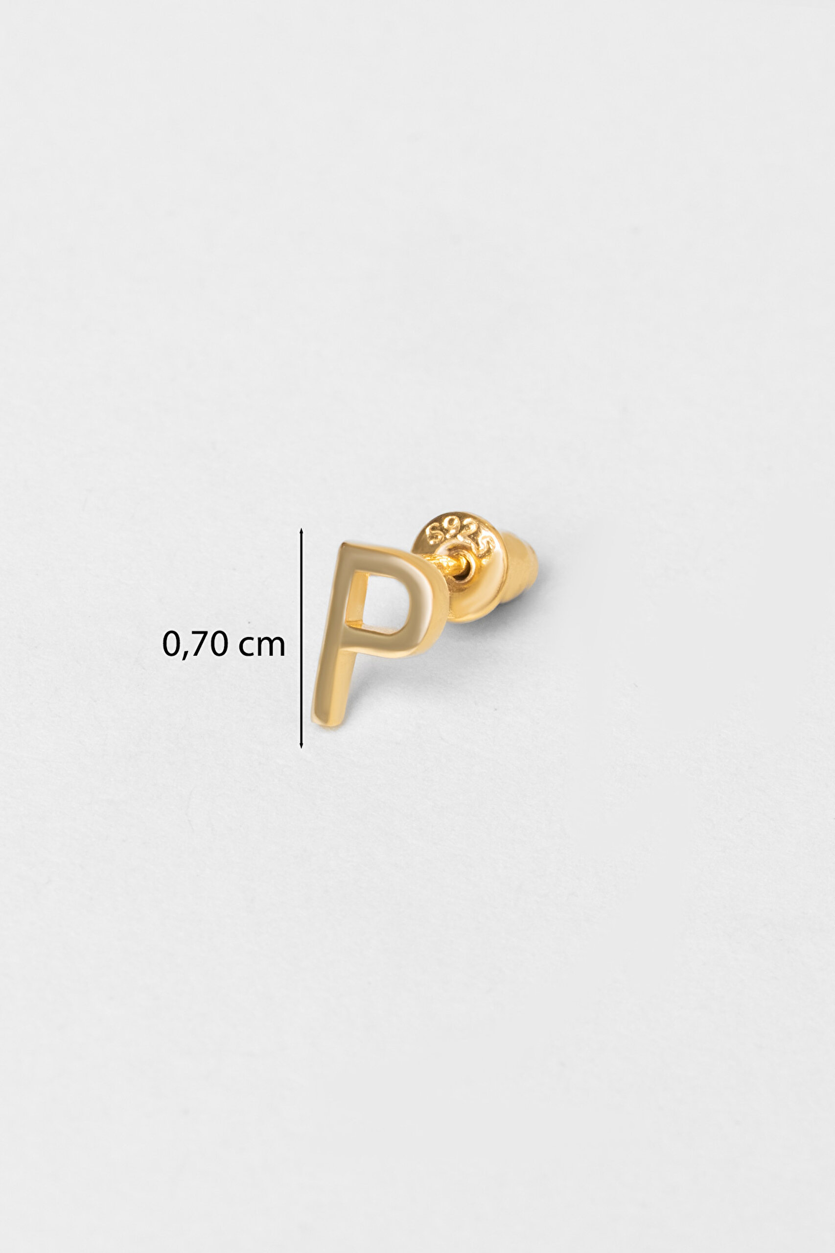 ⁠ P Harfi 18 Ayar Sarı Altın Kaplama Gümüş Tek Küpe_2}