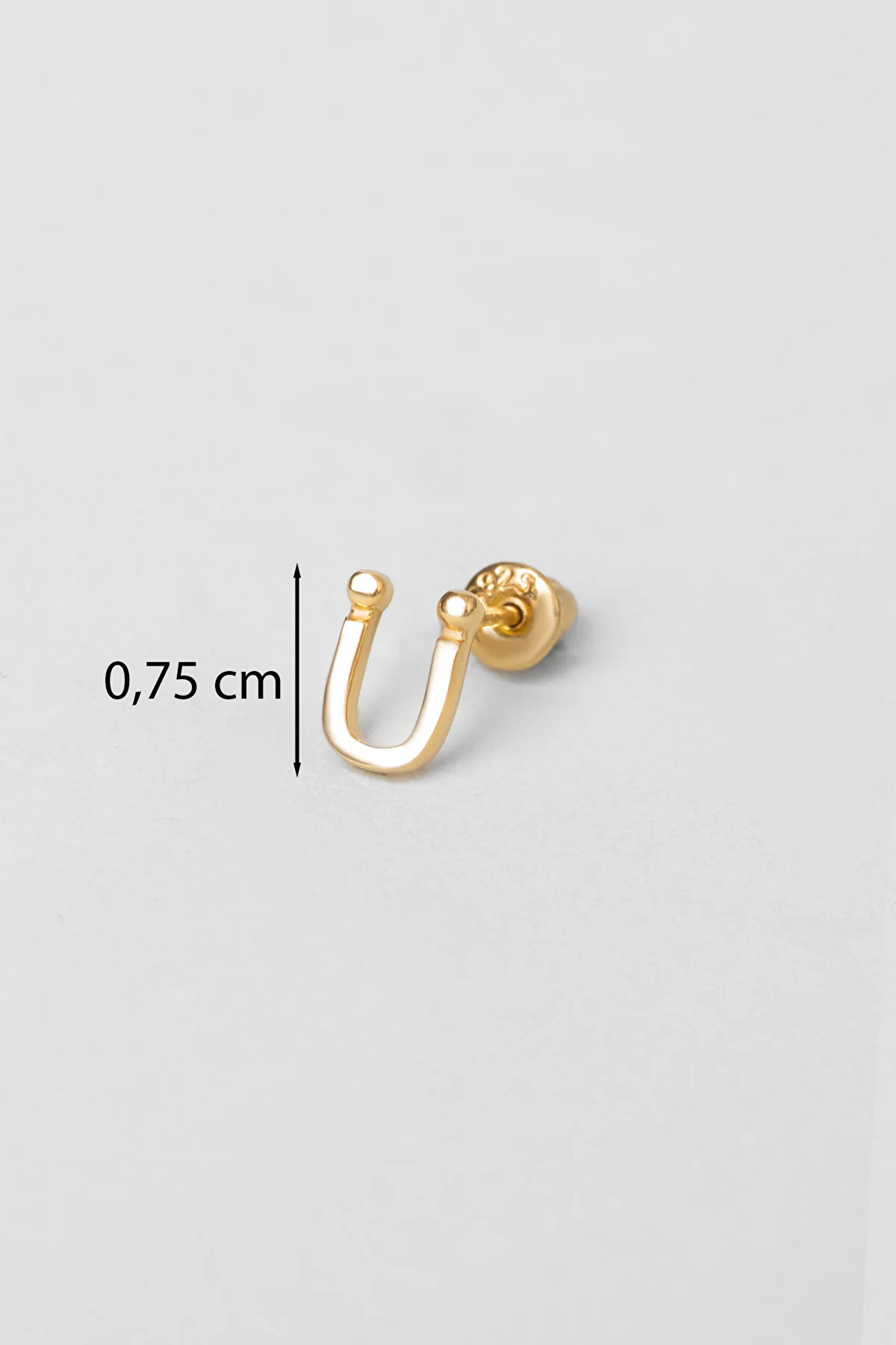 ⁠ Ü Harfi 18 Ayar Sarı Altın Kaplama Gümüş Tek Küpe_2}