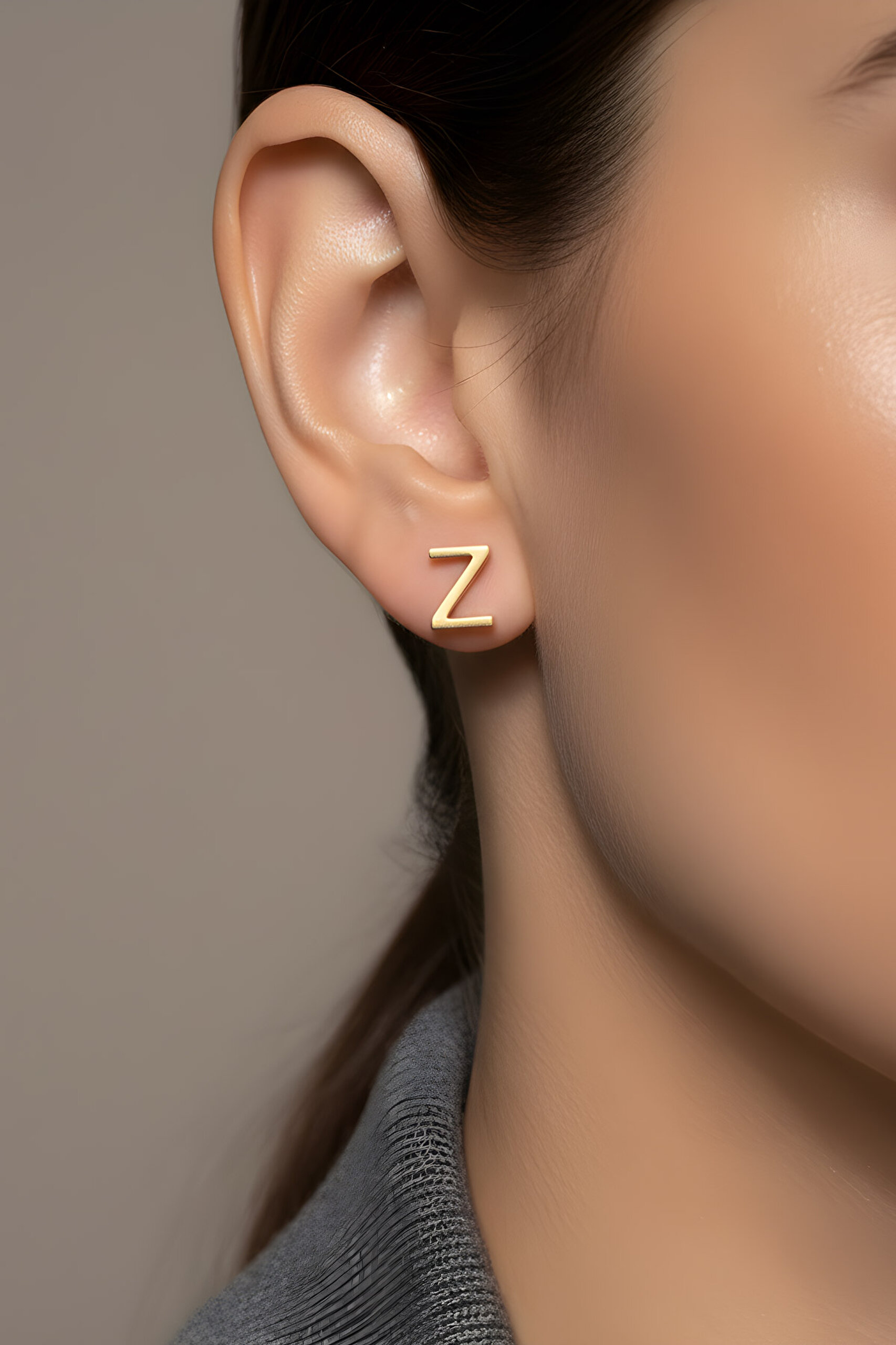 ⁠ My Story Z Harfi 18 Ayar Sarı Altın Kaplama Gümüş Tek Küpe_1}