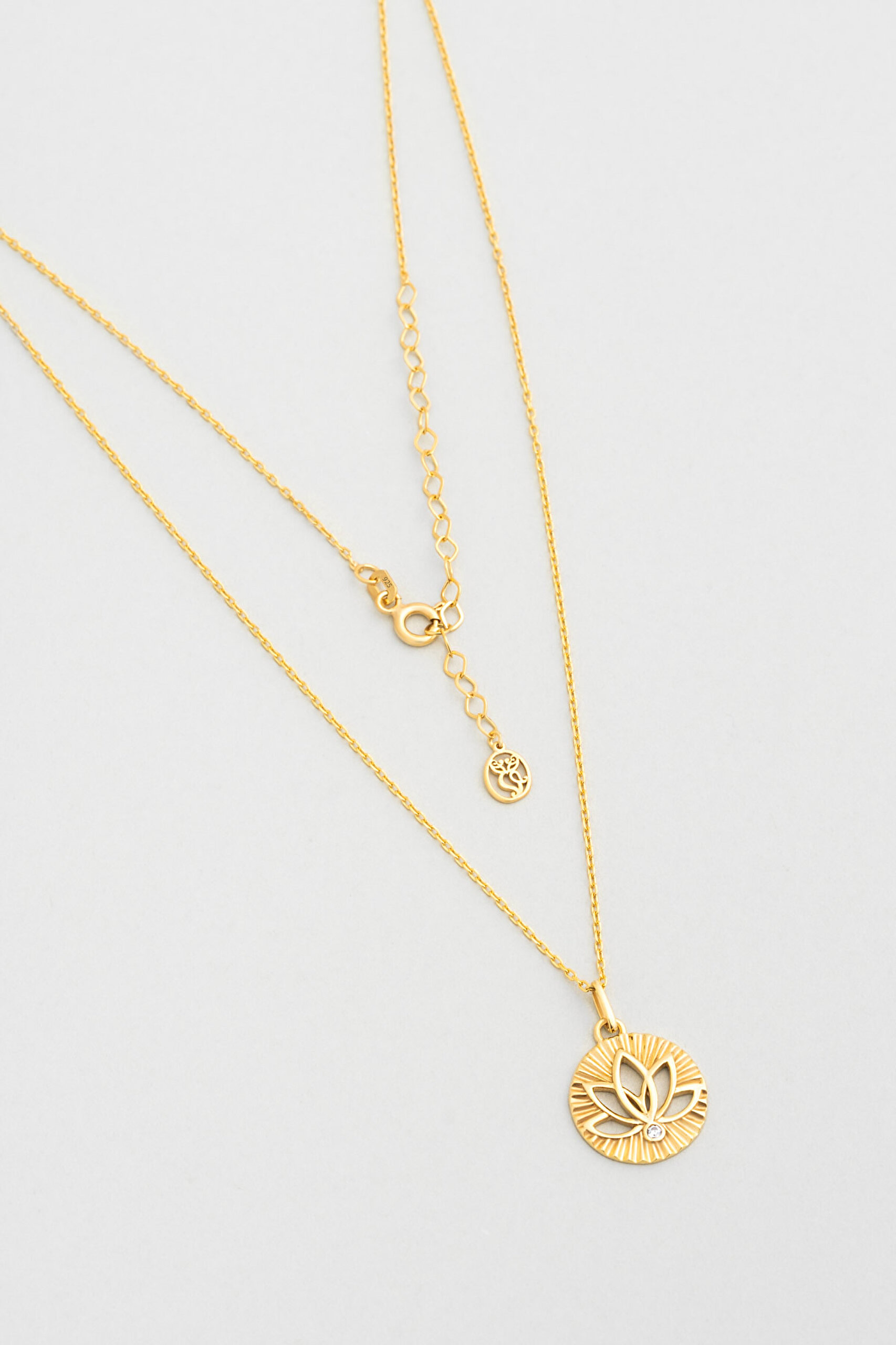 ⁠ Lotus Işığı 18 Ayar Sarı Altın Kaplama 46 Cm Gümüş Kolye_0}