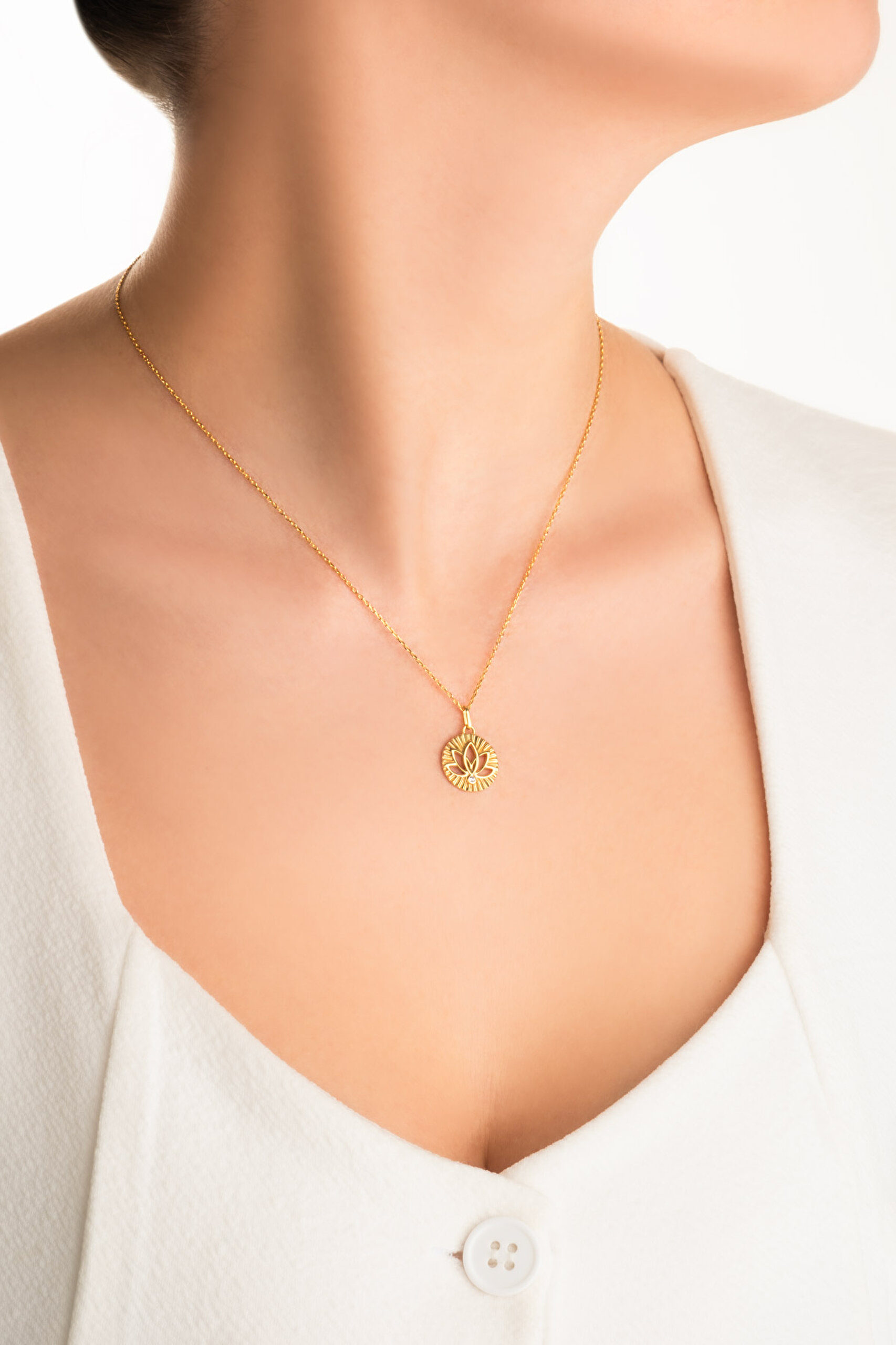 ⁠ Lotus Işığı 18 Ayar Sarı Altın Kaplama 46 Cm Gümüş Kolye_3}