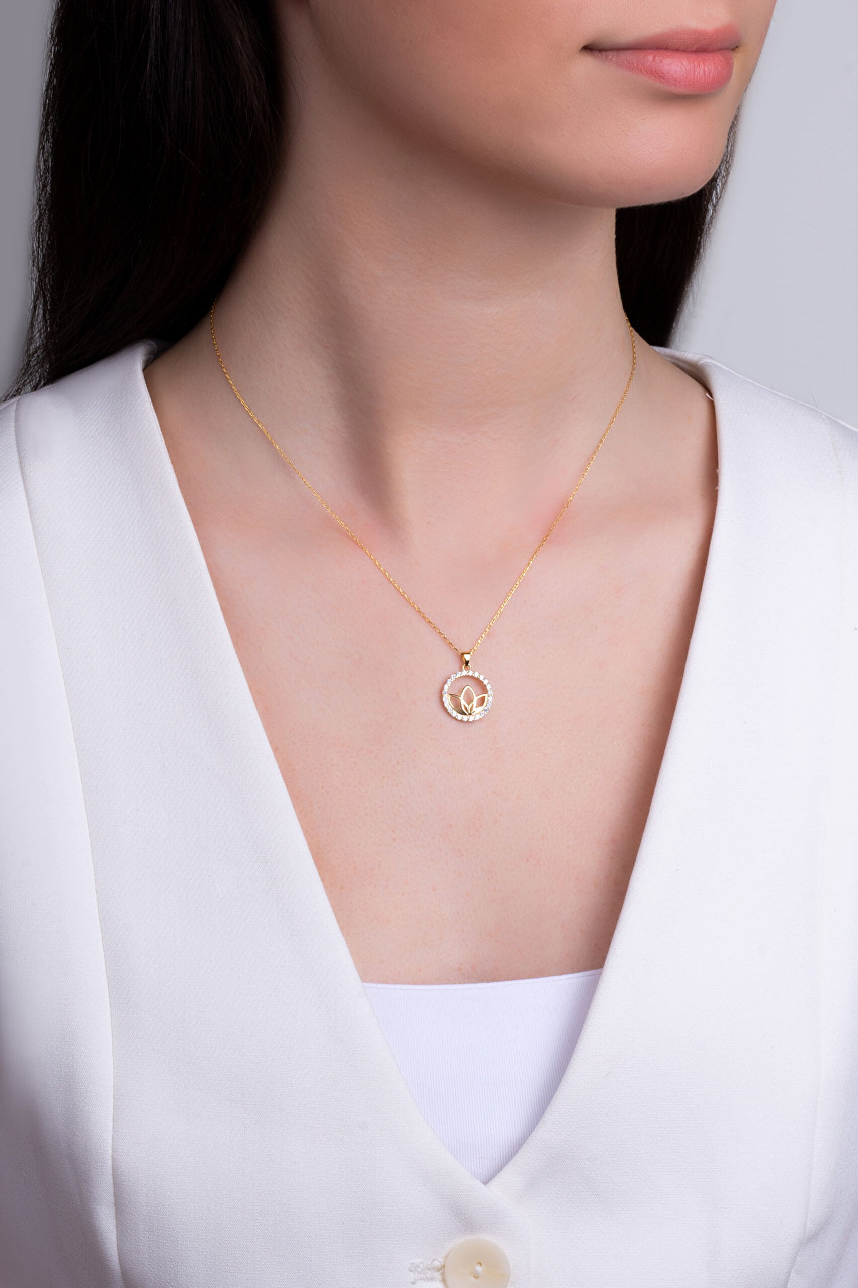 ⁠ Nilüfer Zarafeti 18 Ayar Sarı Altın Kaplama 43 Cm Gümüş Kolye_3}