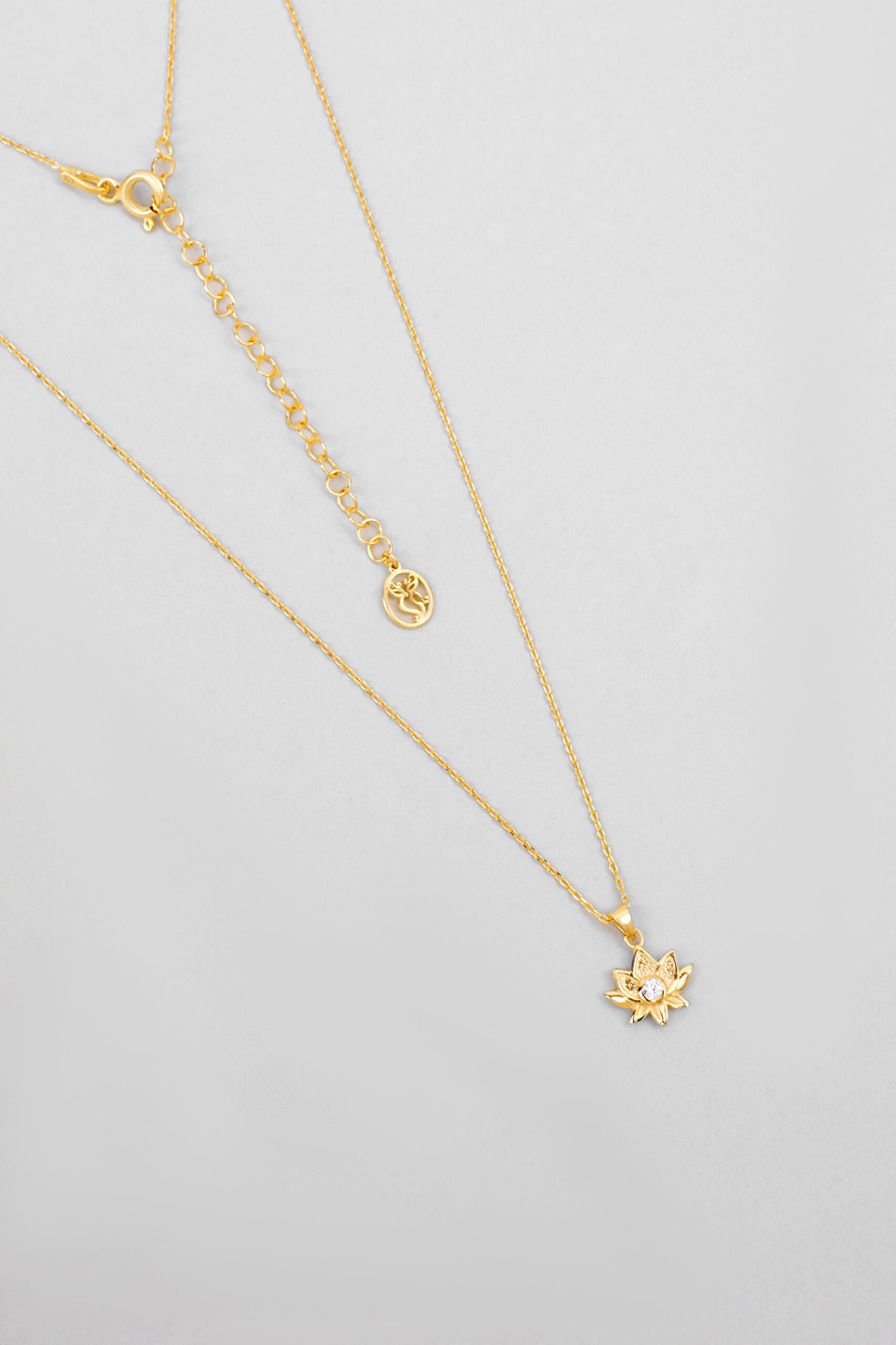 ⁠ Lotus Masalı 18 Ayar Sarı Altın Kaplama 43 Cm Gümüş Kolye_0}