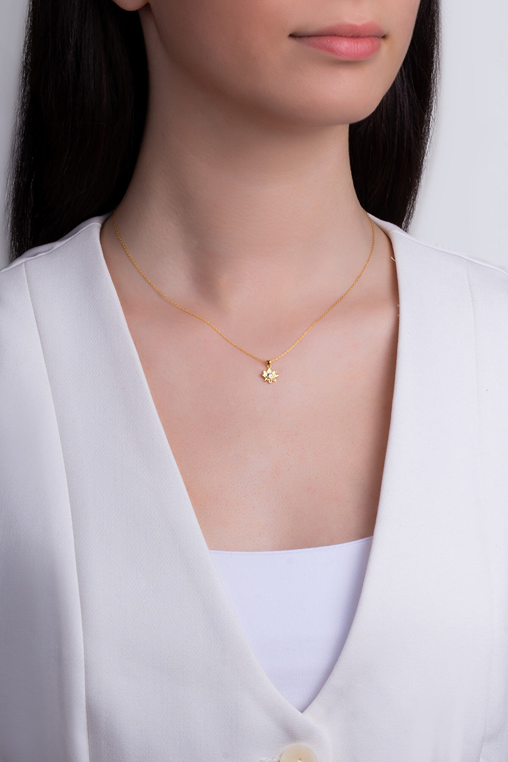 ⁠ Lotus Masalı 18 Ayar Sarı Altın Kaplama 43 Cm Gümüş Kolye_3}