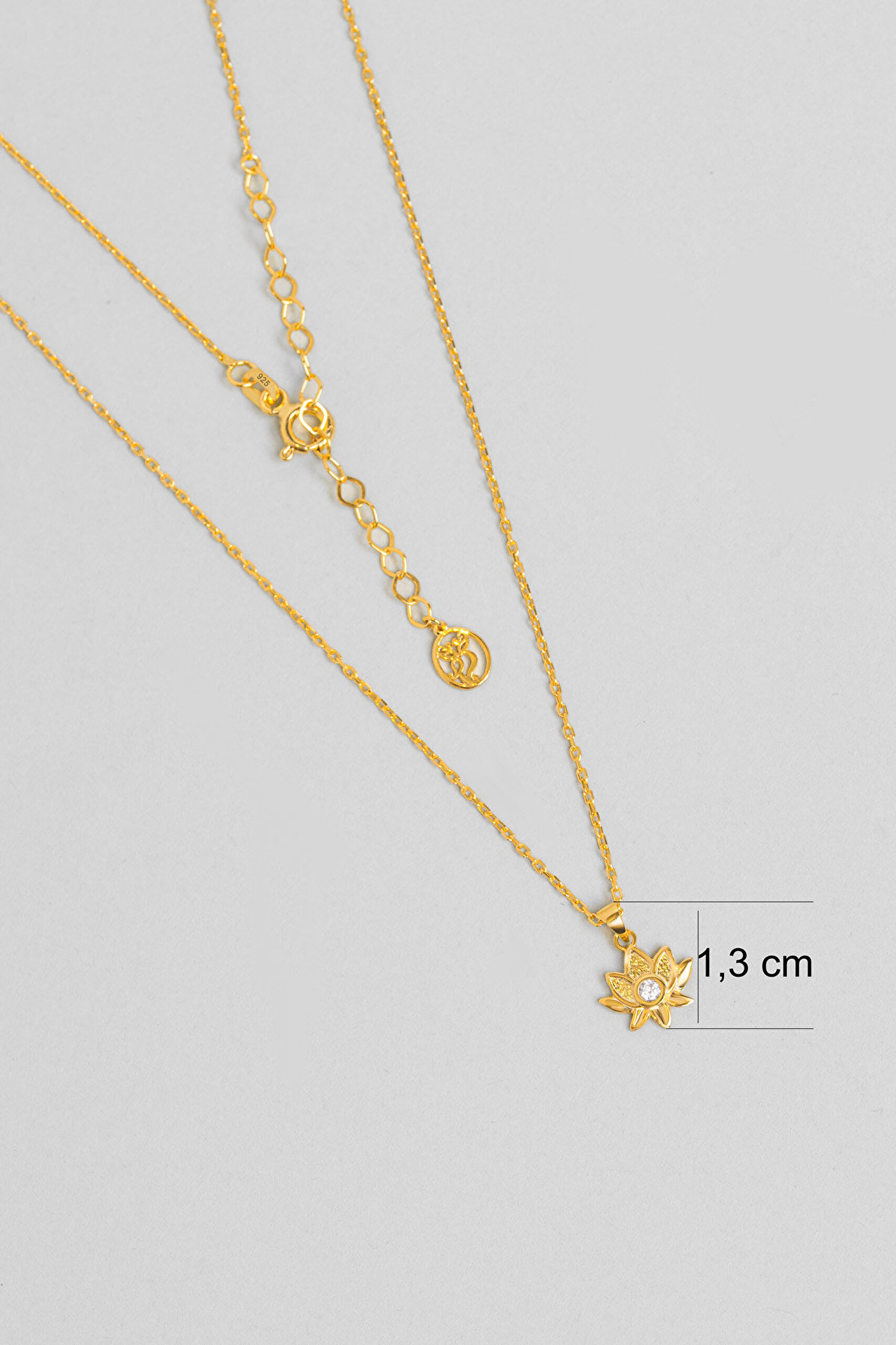 Lotus Masalı 18 Ayar Sarı Altın Kaplama 45 Cm Gümüş Kolye - 2