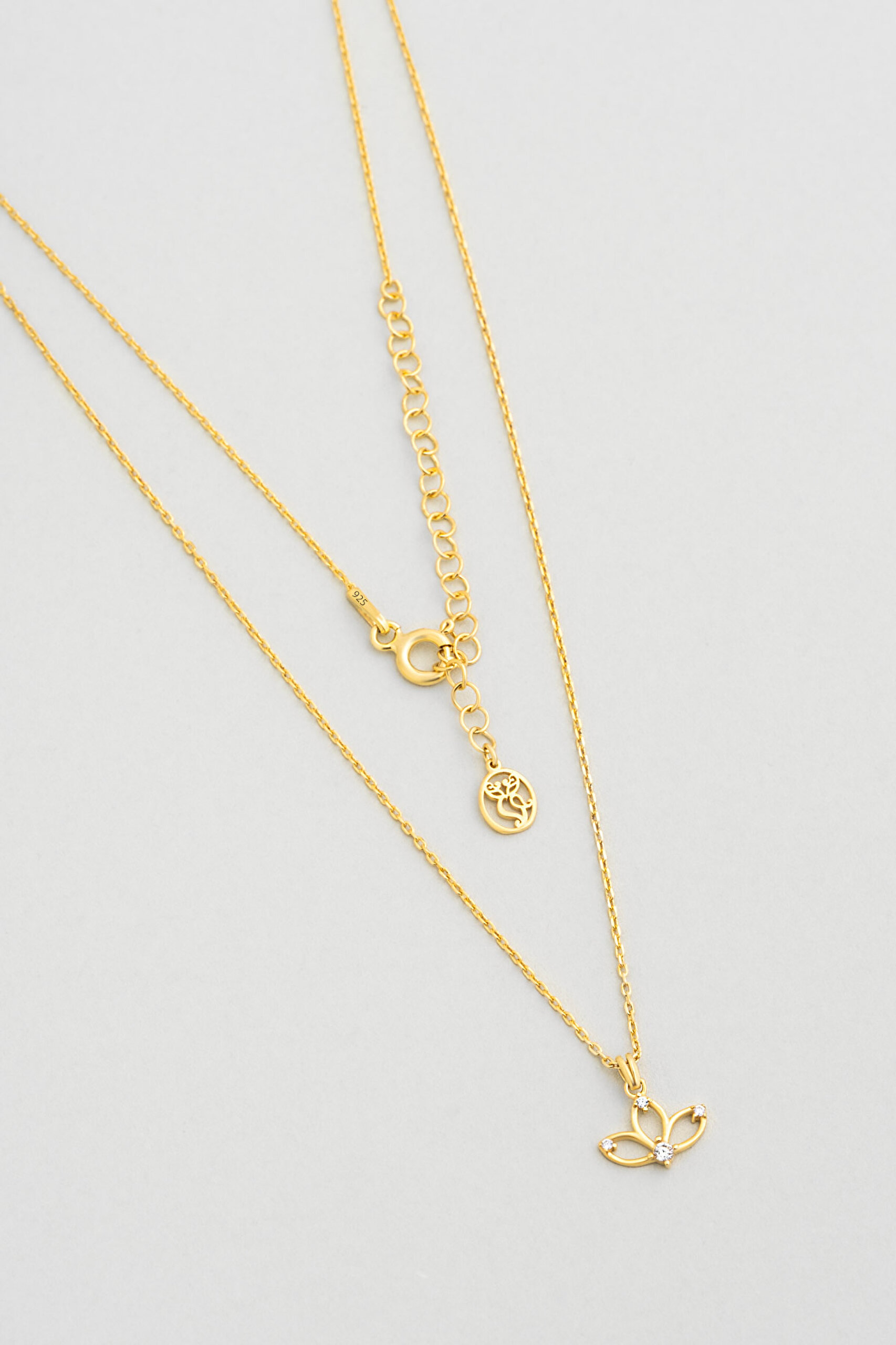 ⁠ Lotus Çiçeği 18 Ayar Sarı Altın Kaplama 44 Cm Gümüş Kolye_0}