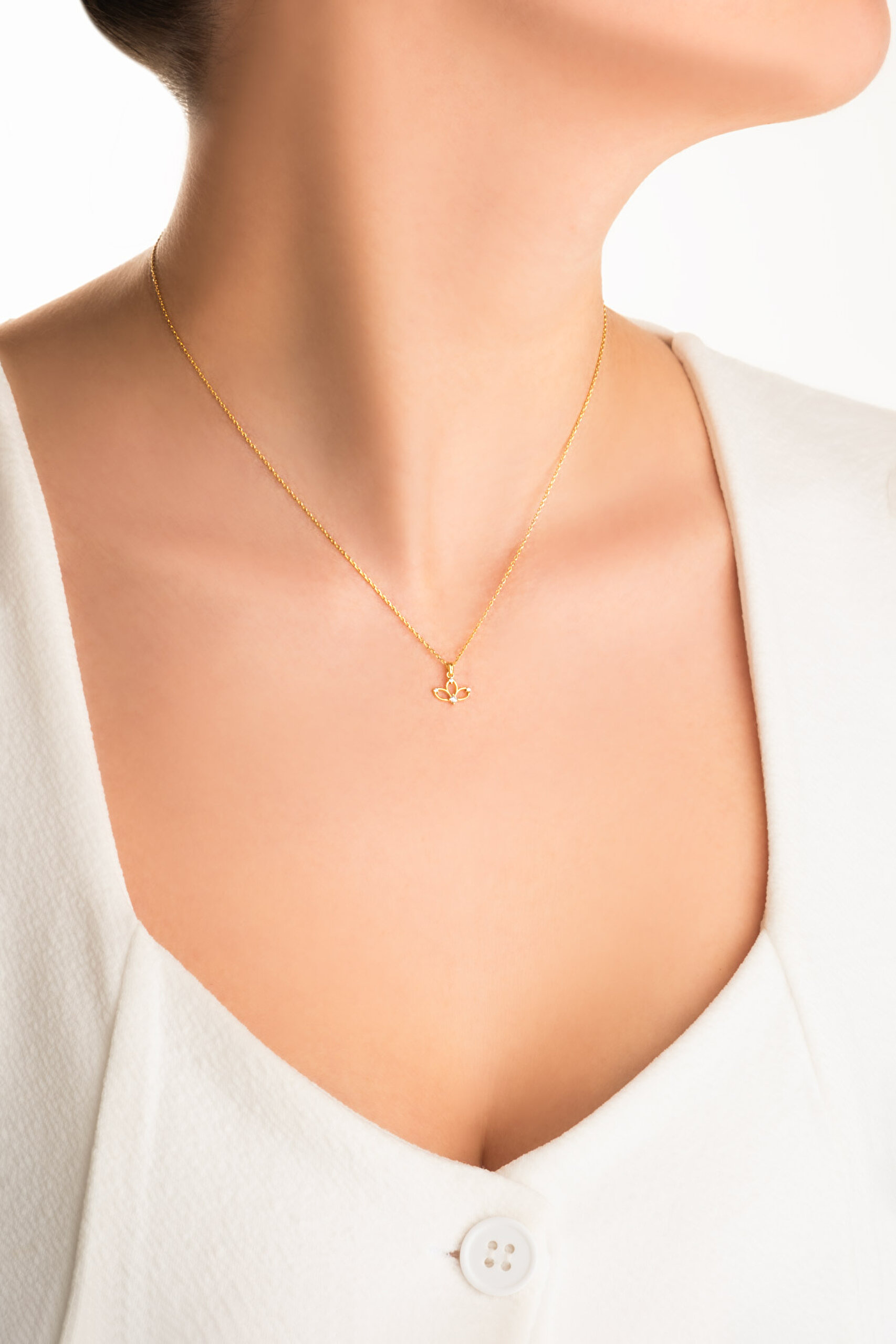 ⁠ Lotus Çiçeği 18 Ayar Sarı Altın Kaplama 44 Cm Gümüş Kolye_3}