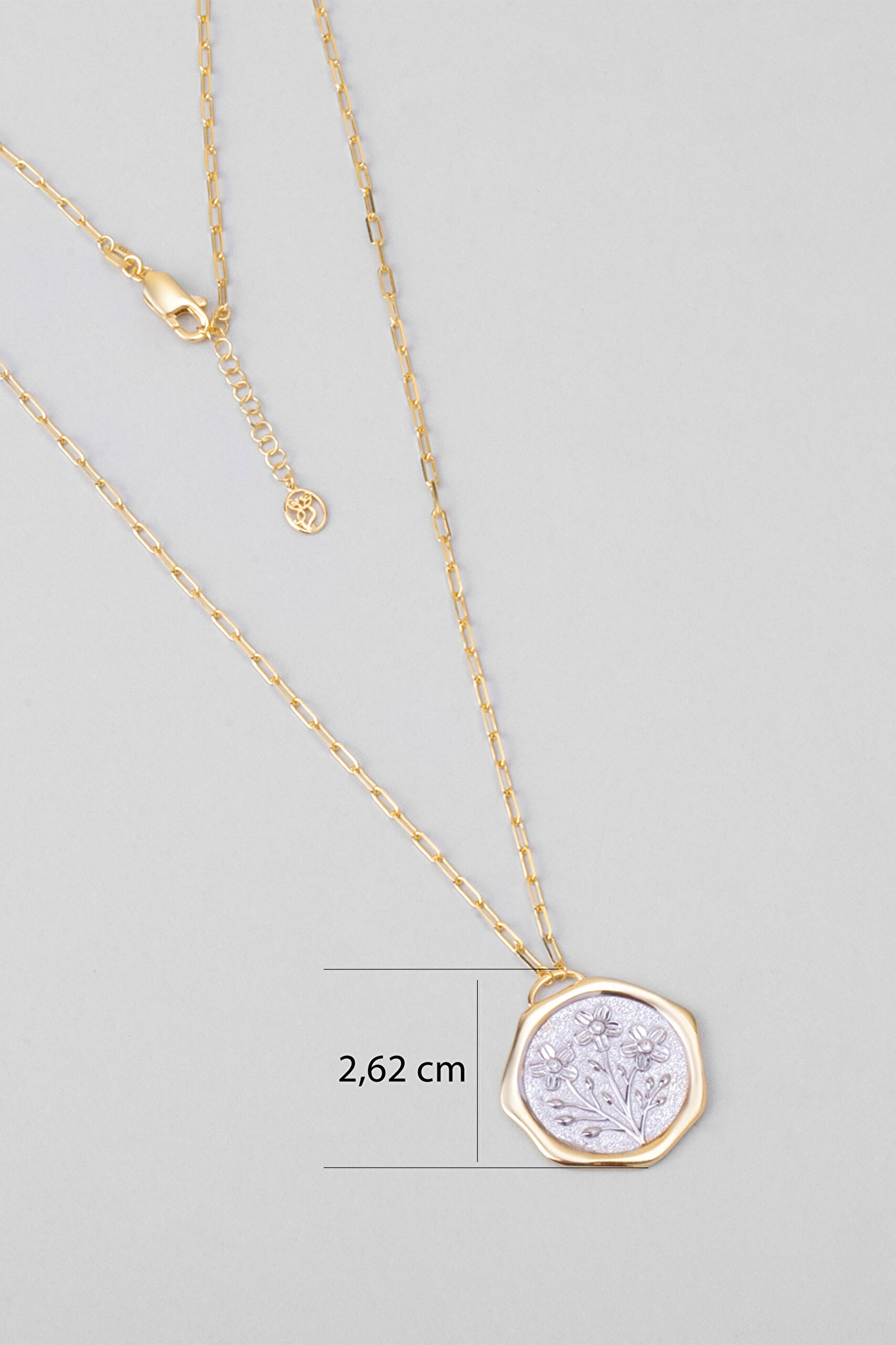 ⁠ İlkbahar Çiçeği 18 Ayar Sarı Ve Beyaz Altın Kaplama 58 Cm Çift Taraflı Gümüş Kolye_2}