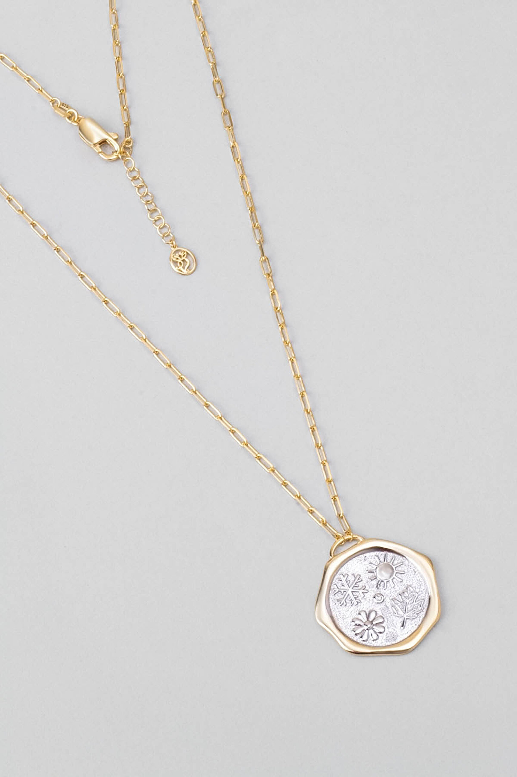 ⁠ İlkbahar Çiçeği 18 Ayar Sarı Ve Beyaz Altın Kaplama 58 Cm Çift Taraflı Gümüş Kolye_4}