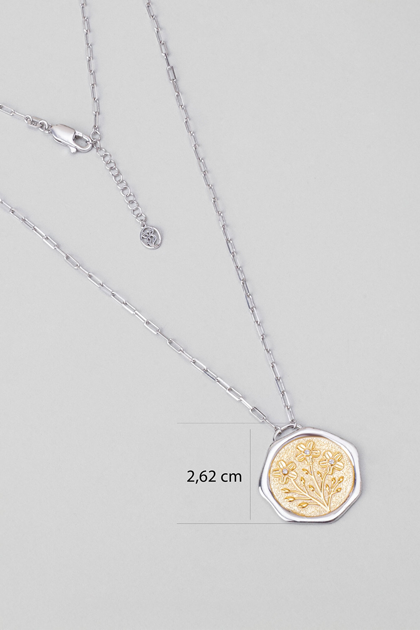 ⁠ İlkbahar Çiçeği 18 Ayar Sarı Ve Beyaz Altın Kaplama 58 Cm Çift Taraflı Gümüş Kolye_2}