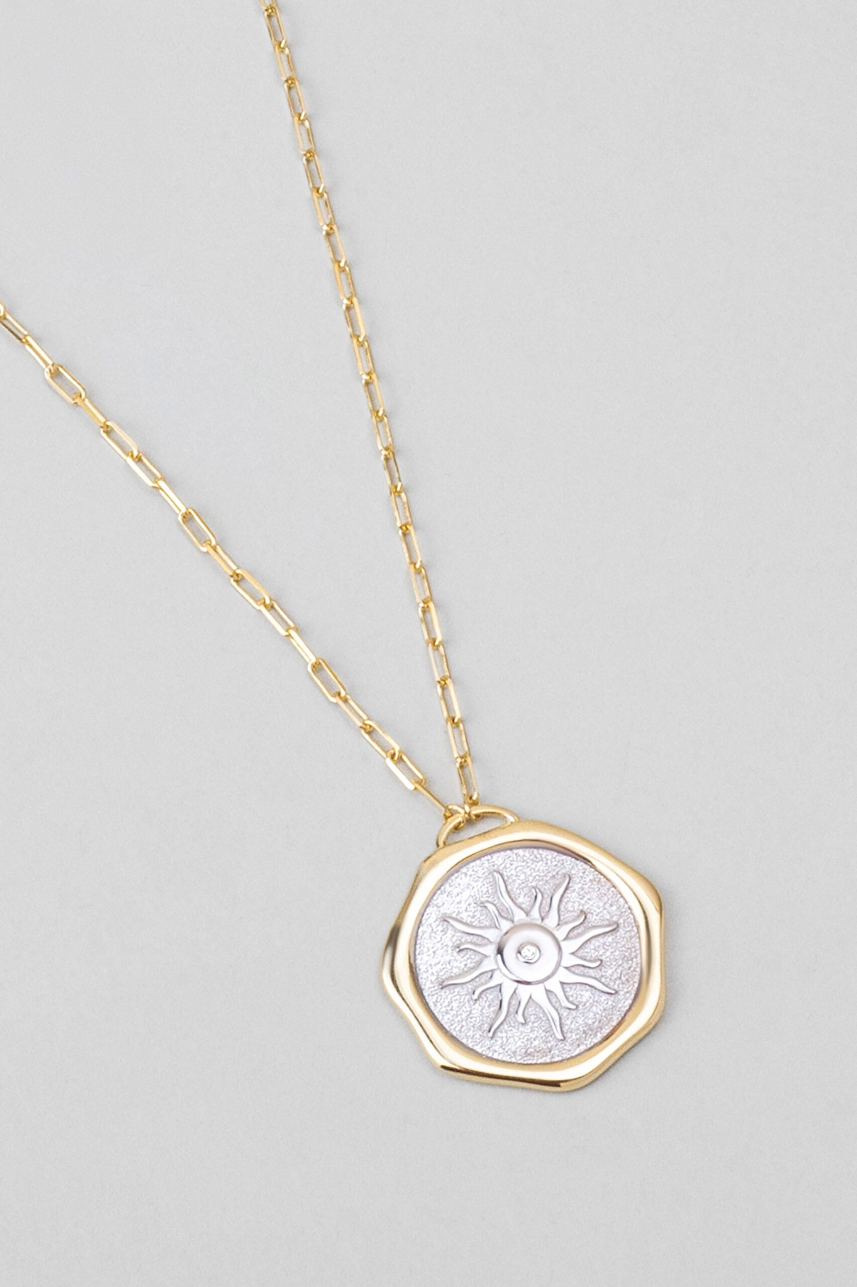 ⁠ Yaz Güneşi 18 Ayar Sarı Ve Beyaz Altın Kaplama 58 Cm Çift Taraflı Gümüş Kolye_5}