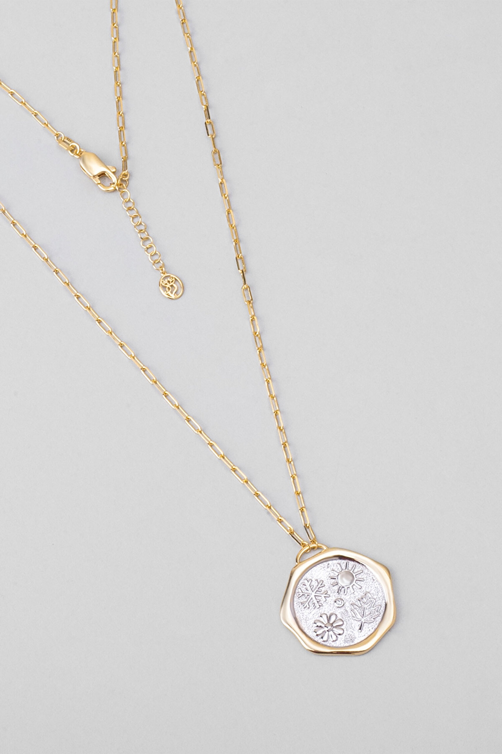 ⁠ Yaz Güneşi 18 Ayar Sarı Ve Beyaz Altın Kaplama 58 Cm Çift Taraflı Gümüş Kolye_4}