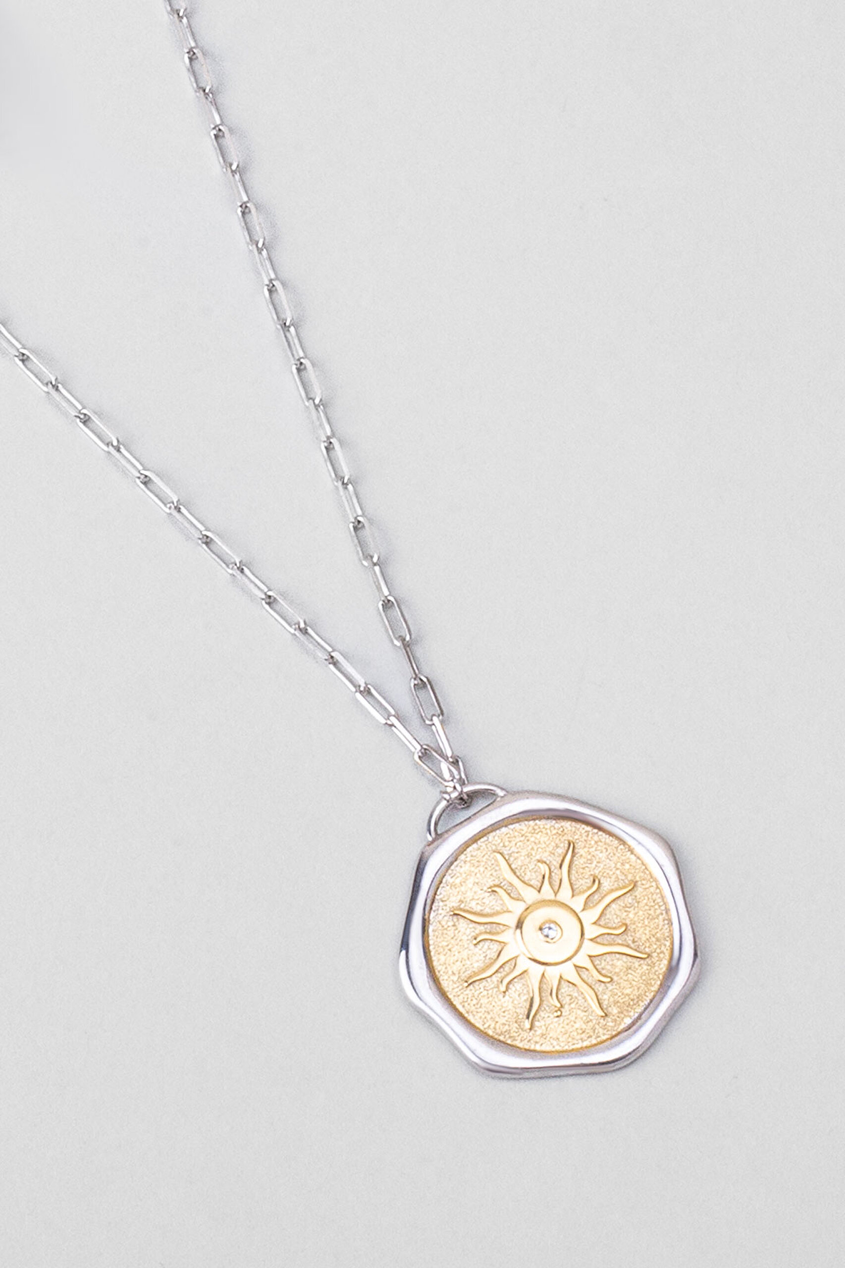 ⁠ Yaz Güneşi 18 Ayar Sarı Ve Beyaz Altın Kaplama 58 Cm Çift Taraflı Gümüş Kolye_5}