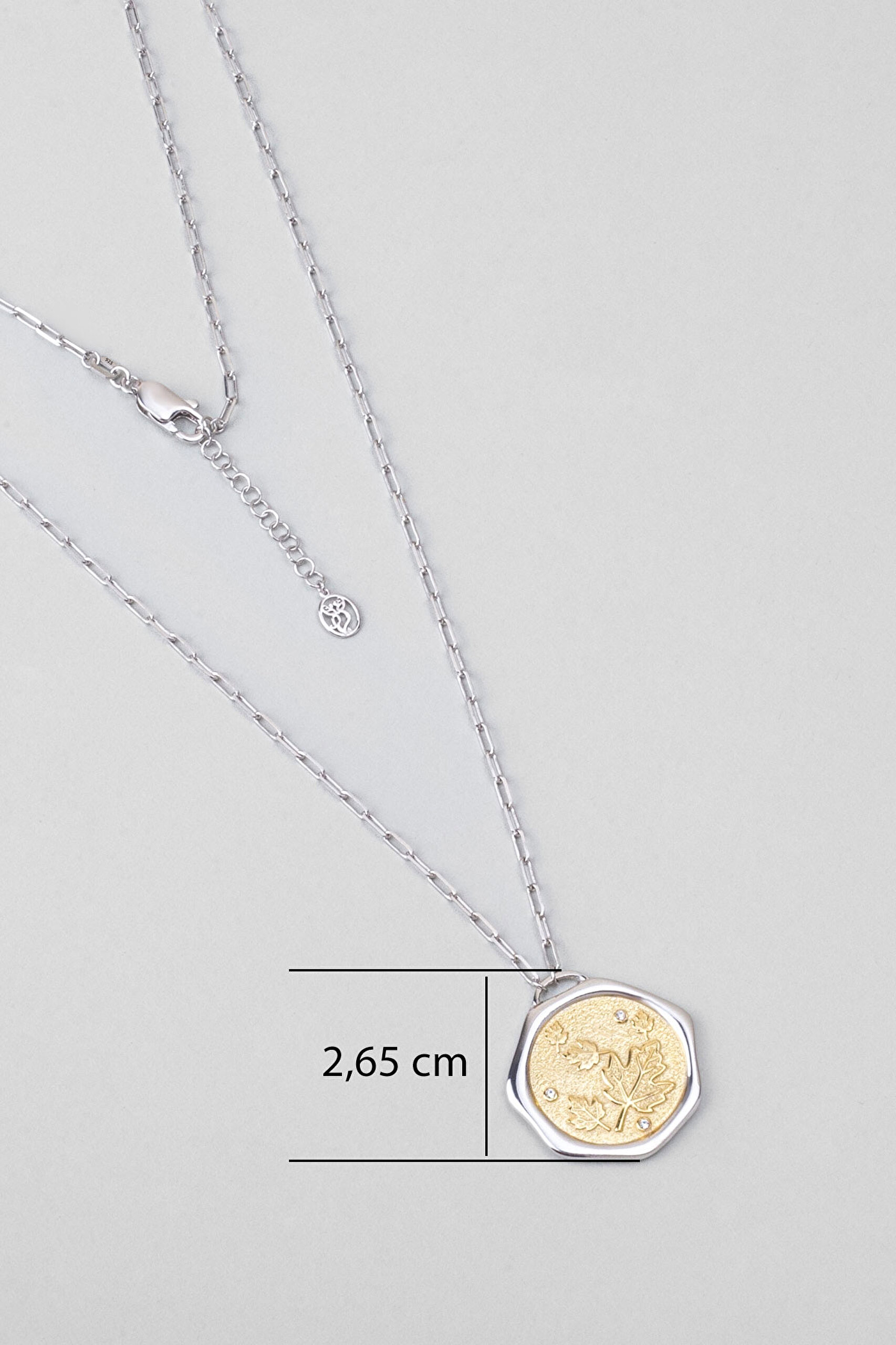 ⁠ Sonbahar Yaprağı 18 Ayar Sarı Ve Beyaz Altın Kaplama 58 Cm Çift Taraflı Gümüş Kolye_2}