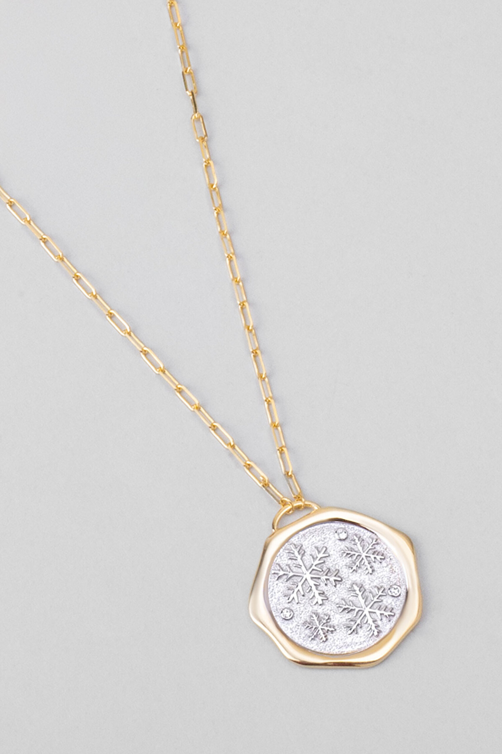 ⁠ Kış Kristali 18 Ayar Sarı Ve Beyaz Altın Kaplama 58 Cm Çift Taraflı Gümüş Kolye_5}