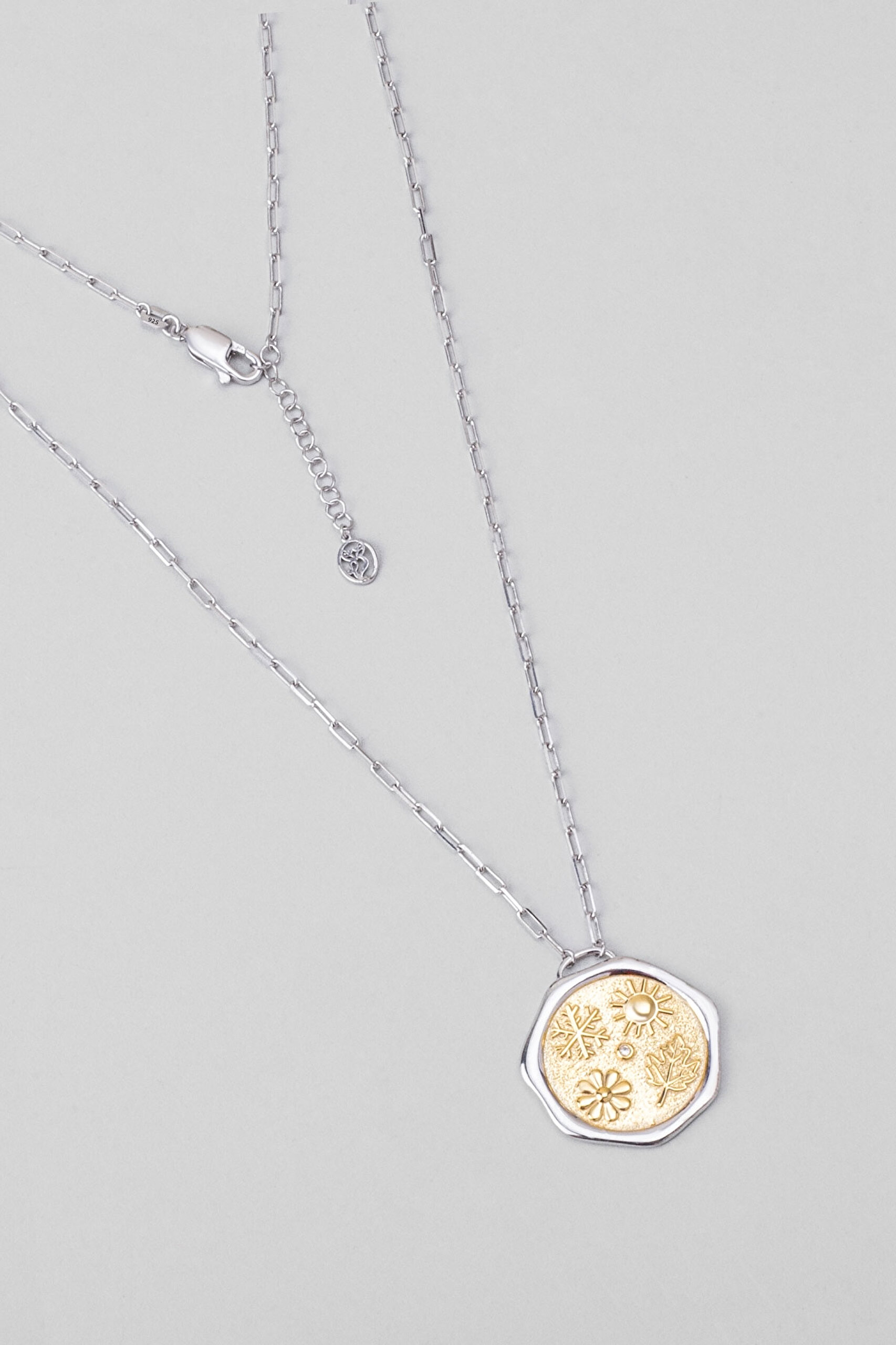 ⁠ Kış Kristali 18 Ayar Sarı Ve Beyaz Altın Kaplama 58 Cm Çift Taraflı Gümüş Kolye_4}