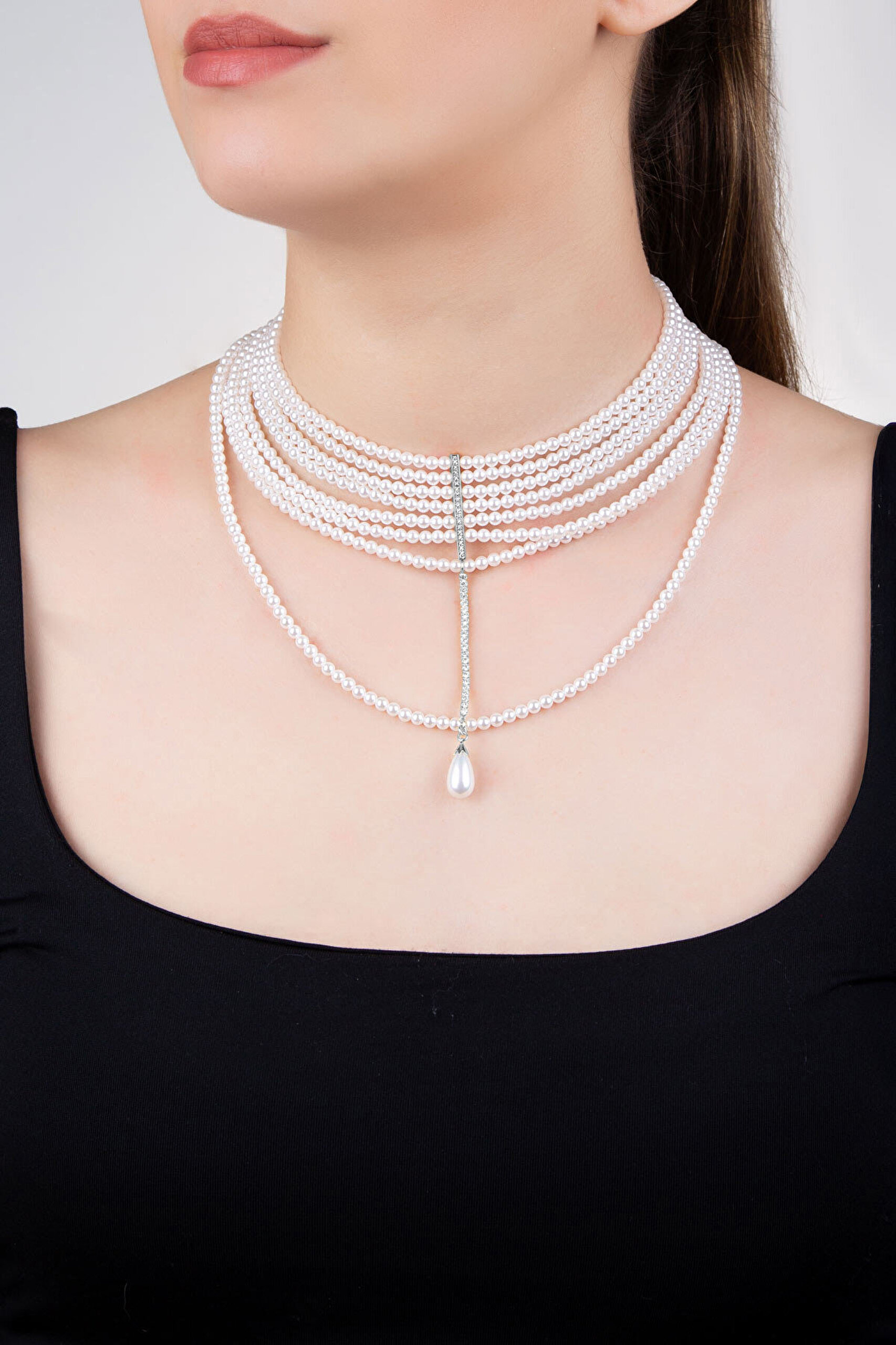 Emma 18 Ayar Beyaz Altın Kaplama 41 Cm Gümüş Choker Kolye - 0