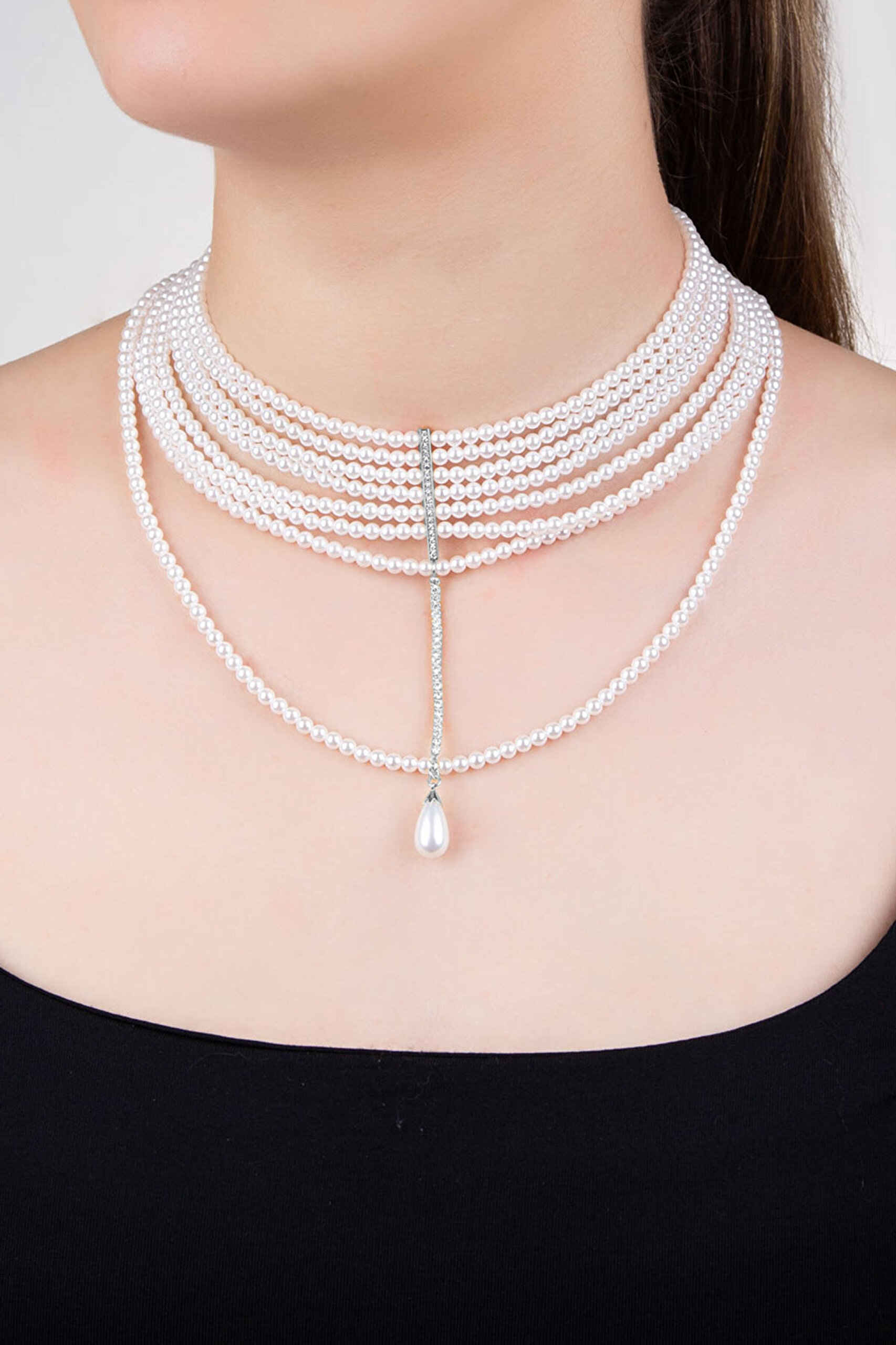 Emma 18 Ayar Beyaz Altın Kaplama 41 Cm Gümüş Choker Kolye - 2