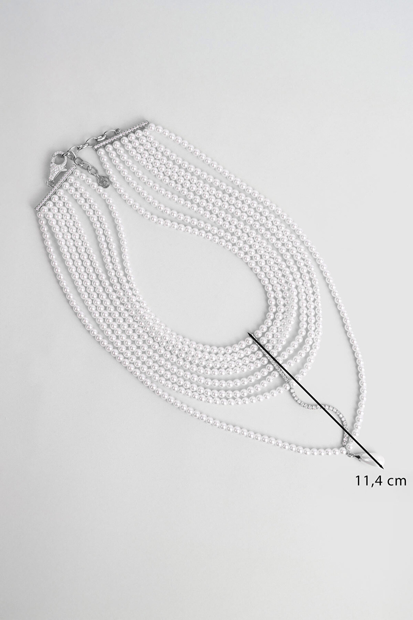 Emma 18 Ayar Beyaz Altın Kaplama 41 Cm Gümüş Choker Kolye - 1