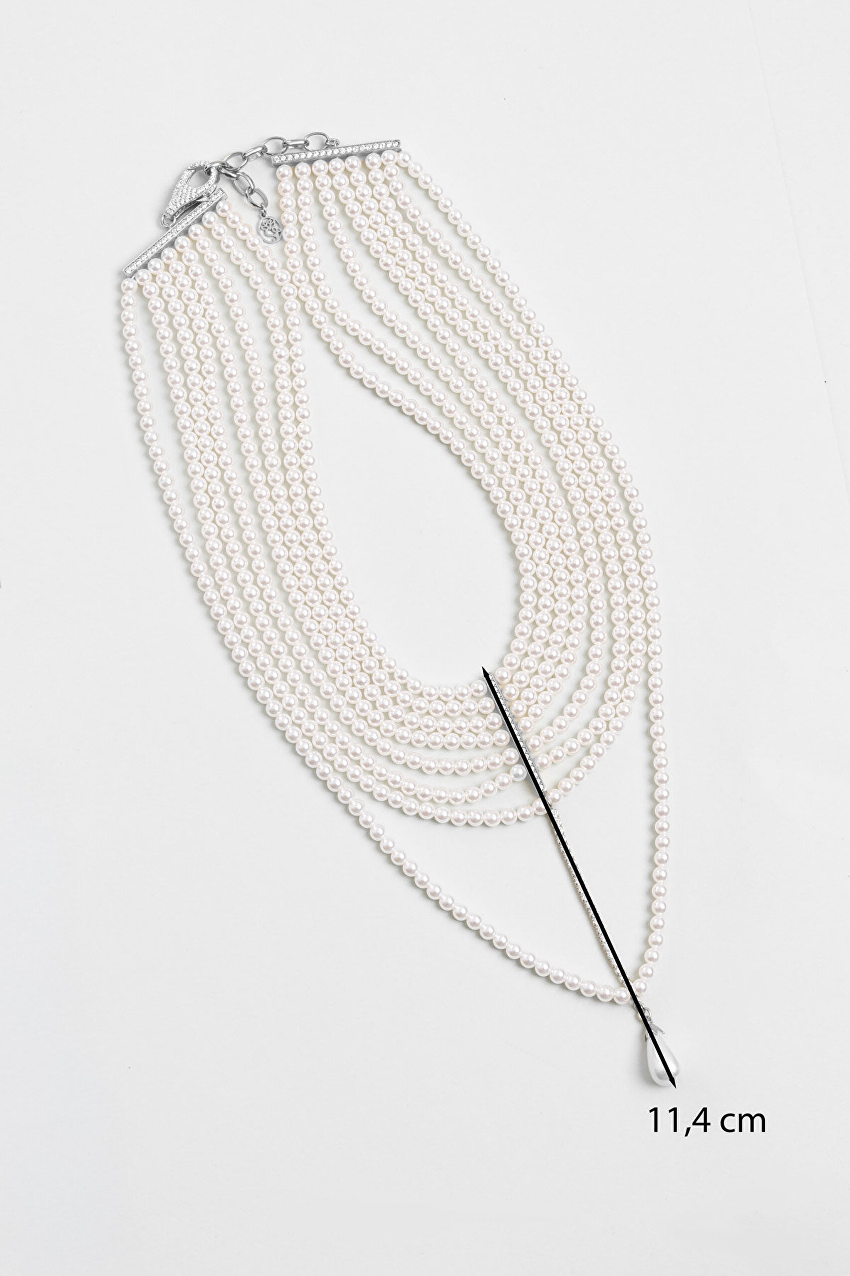 Emma 18 Ayar Beyaz Altın Kaplama 41 Cm Gümüş Choker Kolye - 1